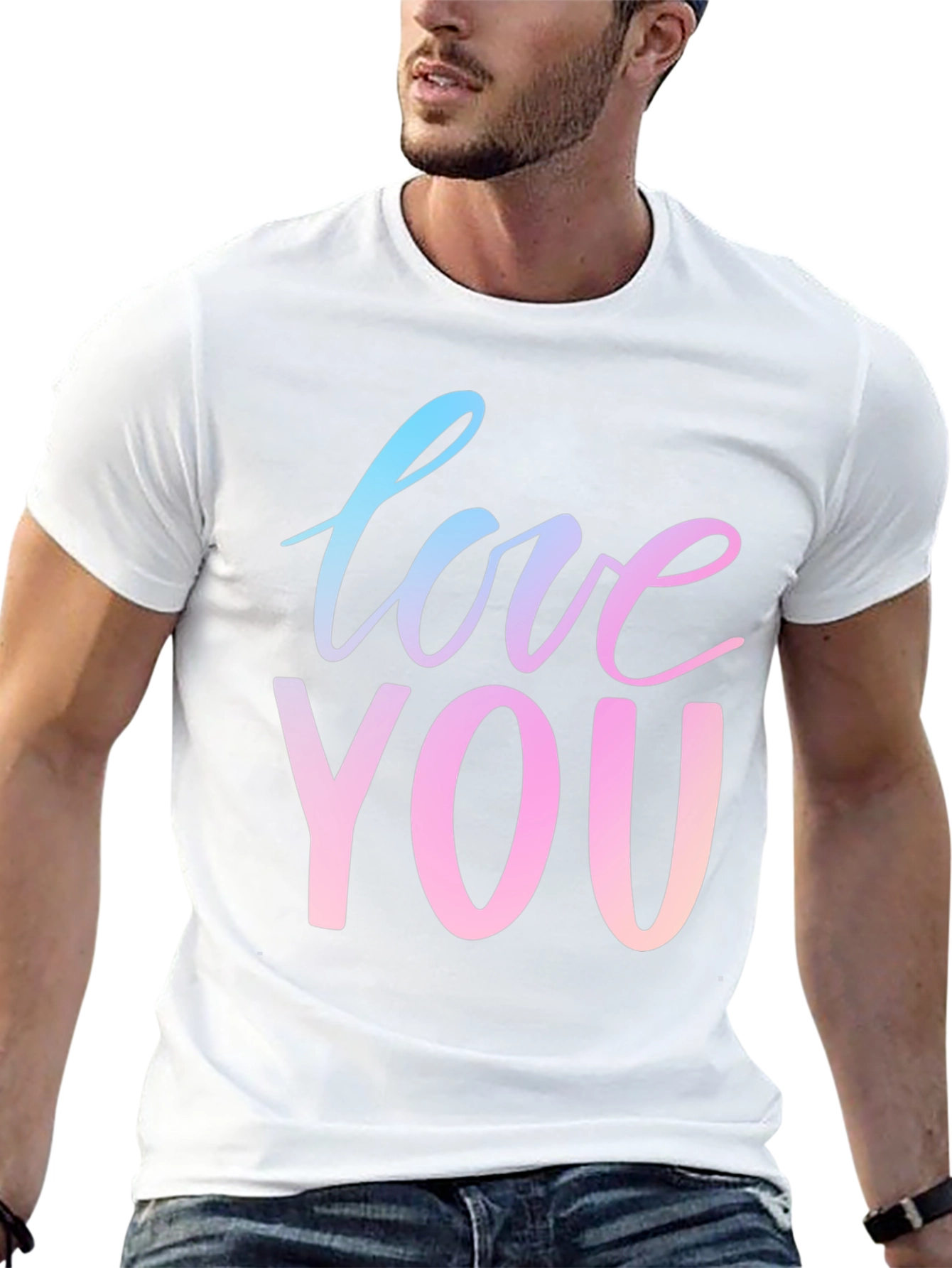 Black Love You Graphic Tee - Gradient Text, Black Shirt view 13