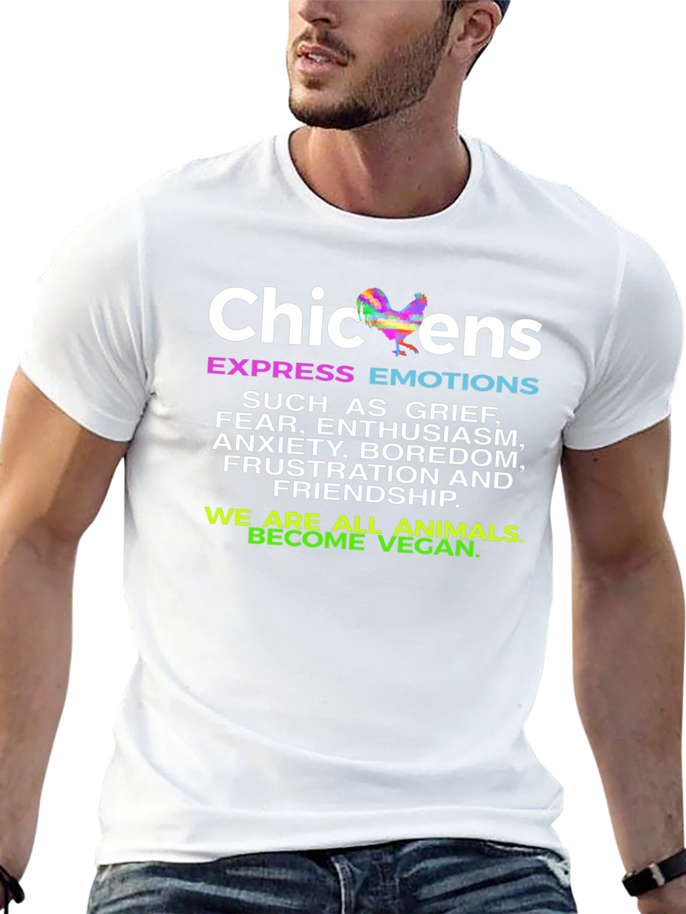 Black Chickens Express Emotions T-Shirt - Vegan Animal Lover Tee view 13