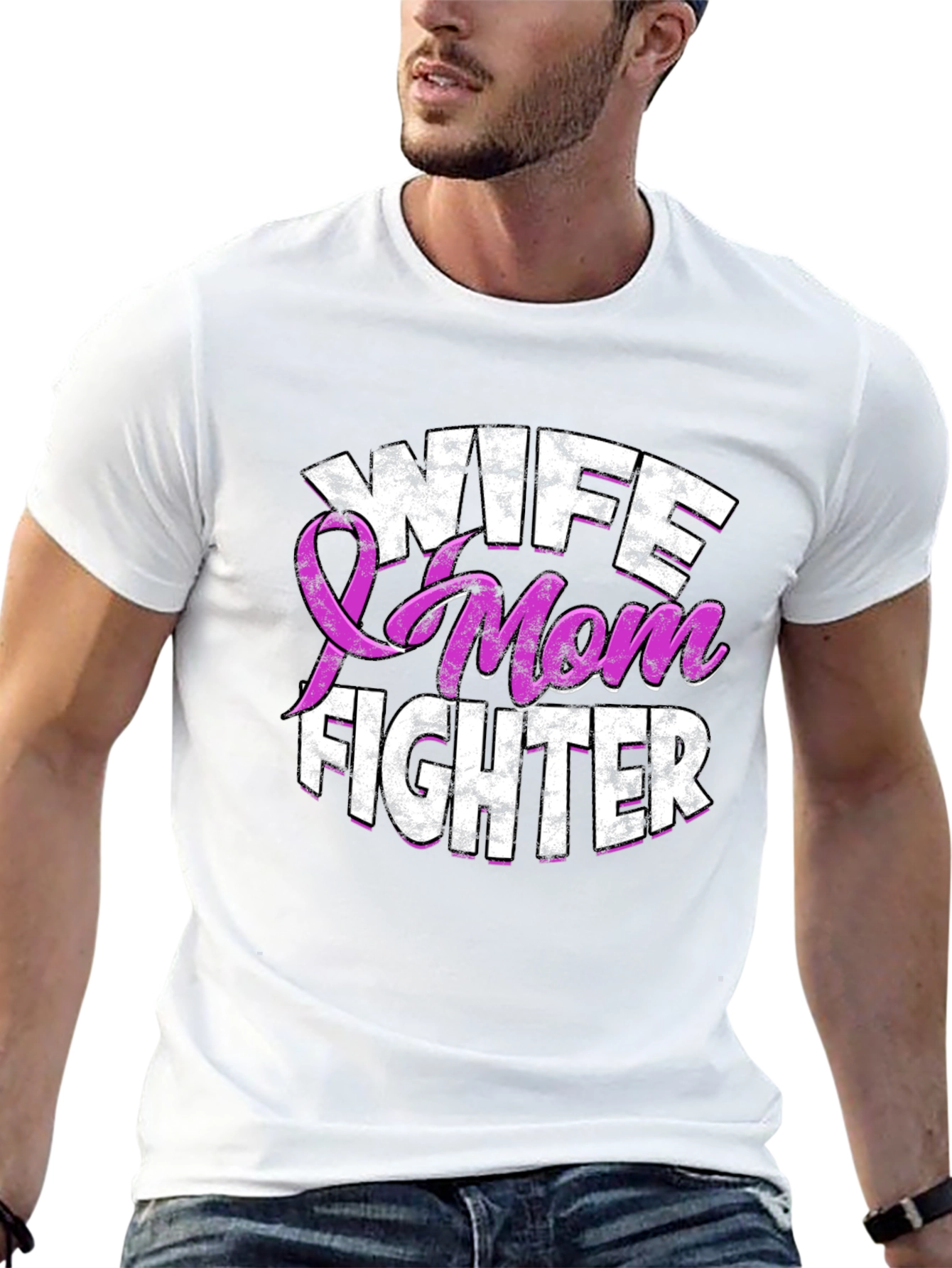 Black Wife Mom Fighter T-Shirt Breast Cancer Awareness view 13