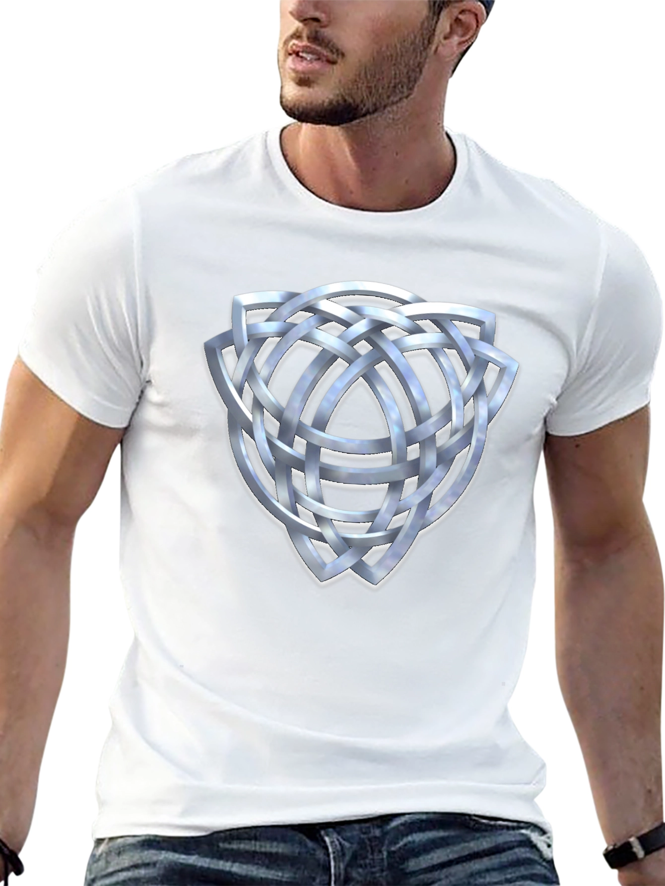 Black Celtic Knot T-Shirt - Silver Trinity Design view 13