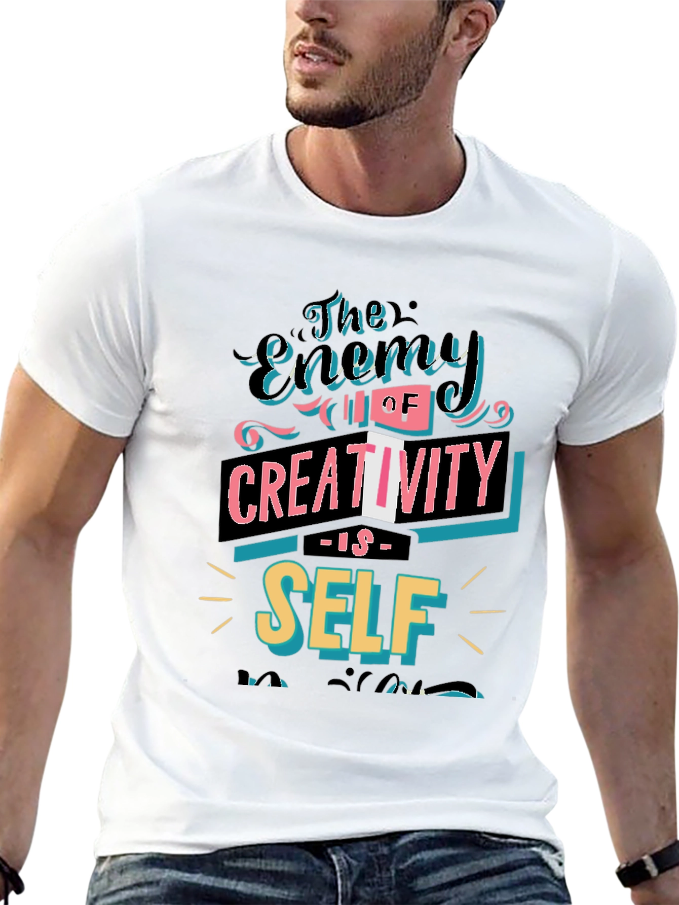 Black The Enemy of Creativity Graphic T-Shirt view 13