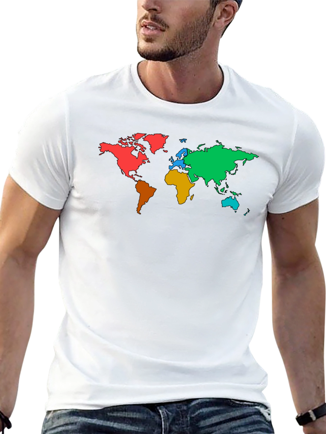 Black Colorful World Map Graphic Black T-Shirt view 13
