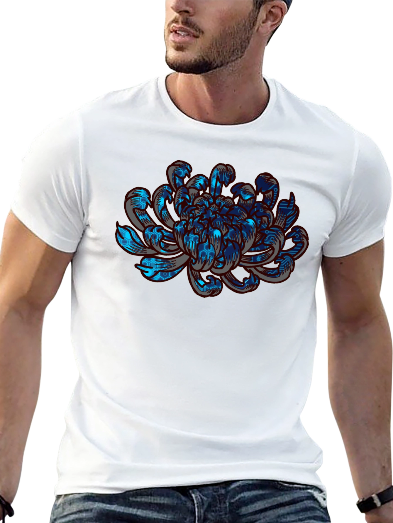 Black Tech Flower Graphic Tee - Modern Artistic Design view 13