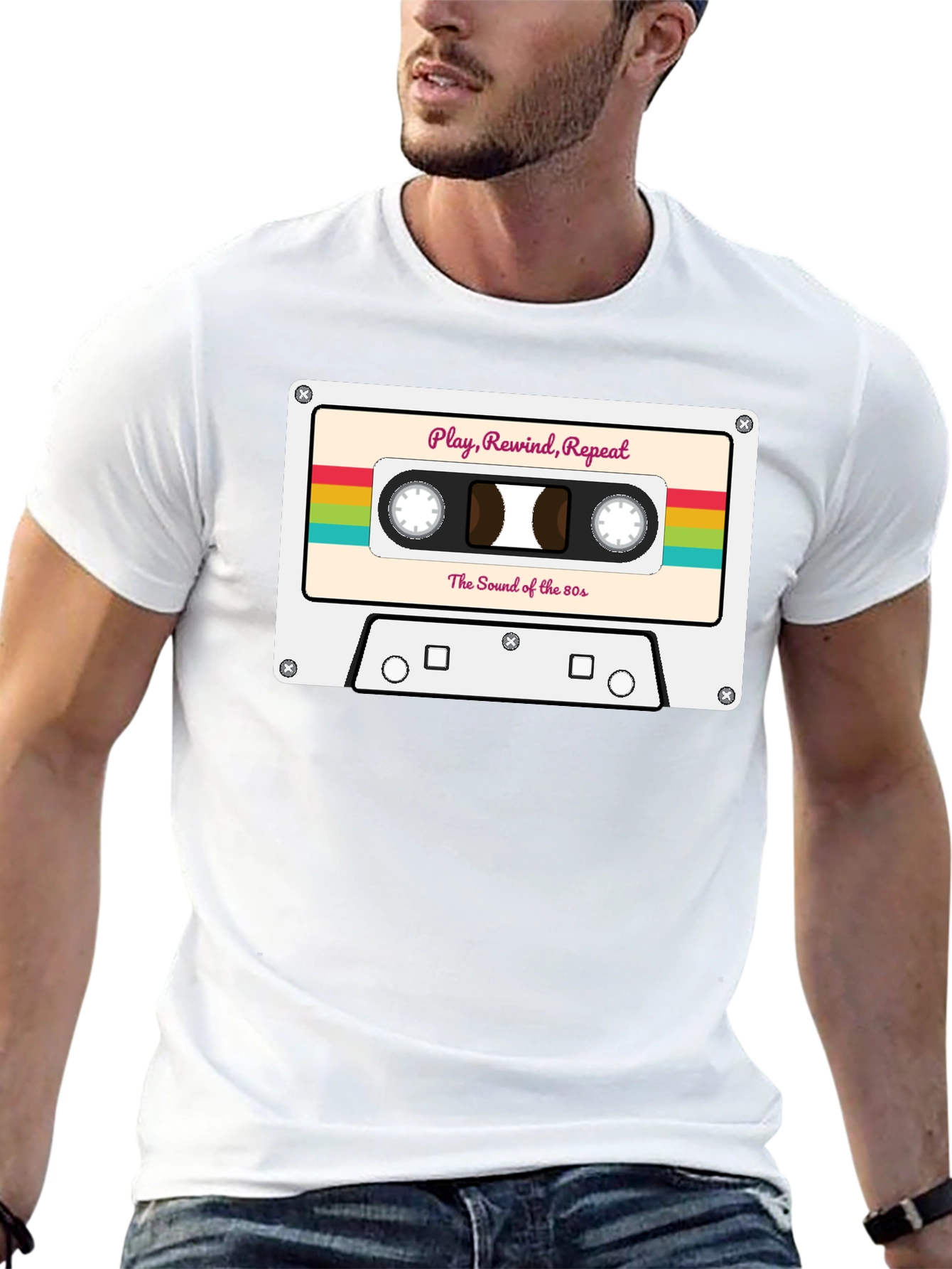 Black Retro 80s Cassette Tape Graphic Tee - Play Rewind Repeat view 13