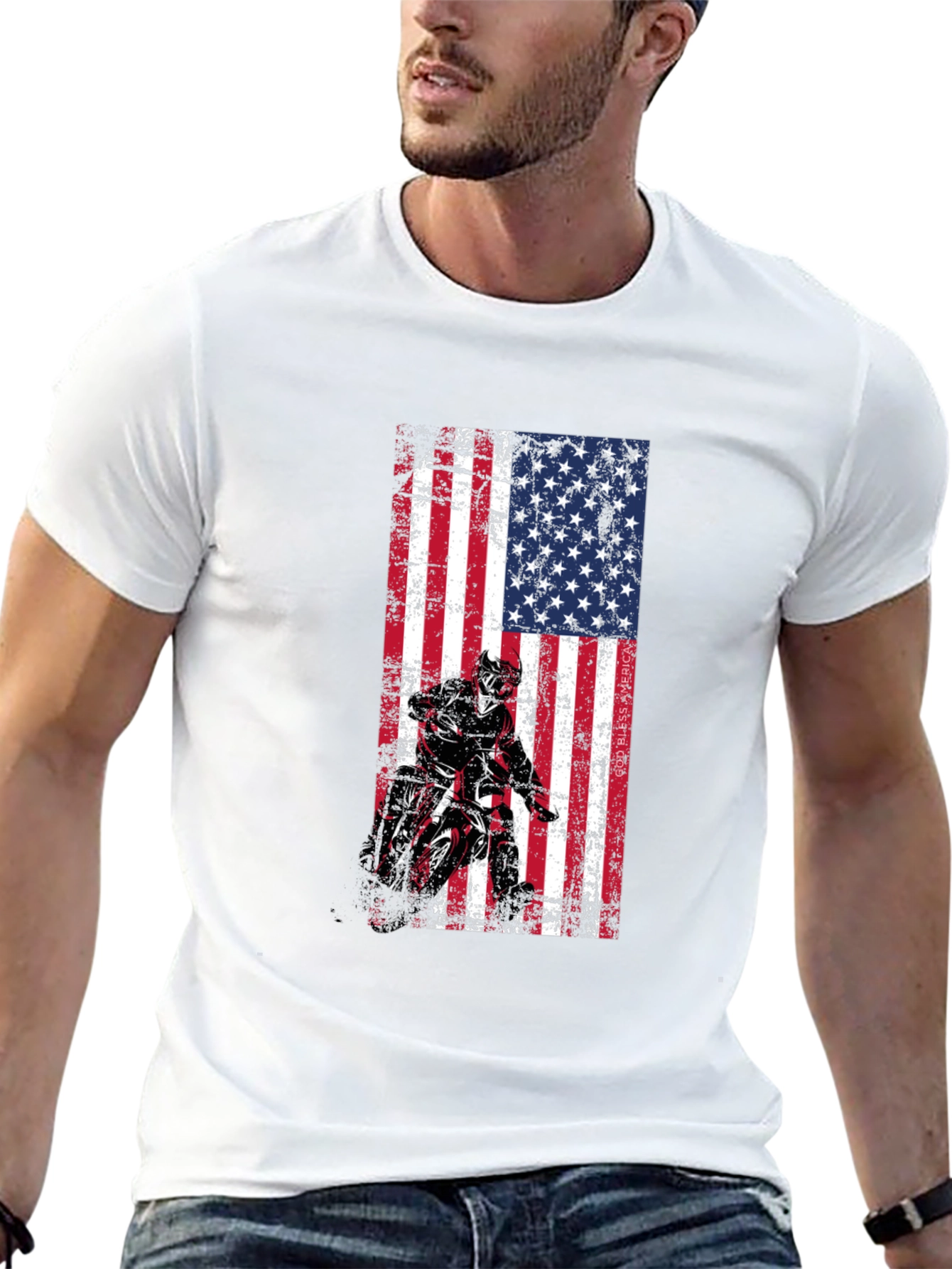 Black American Flag Motocross T-Shirt - Patriotic Design view 13