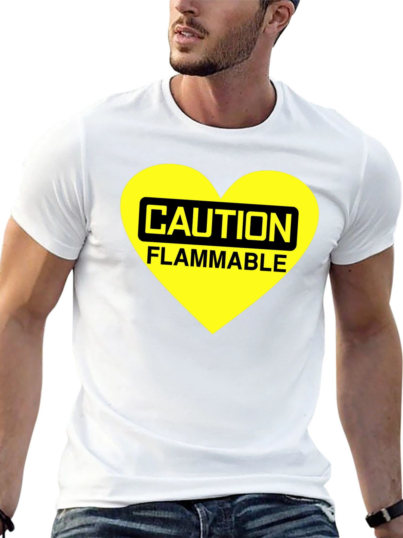 Black Caution Flammable Heart T-Shirt - Black Cotton Blend Tee view 13