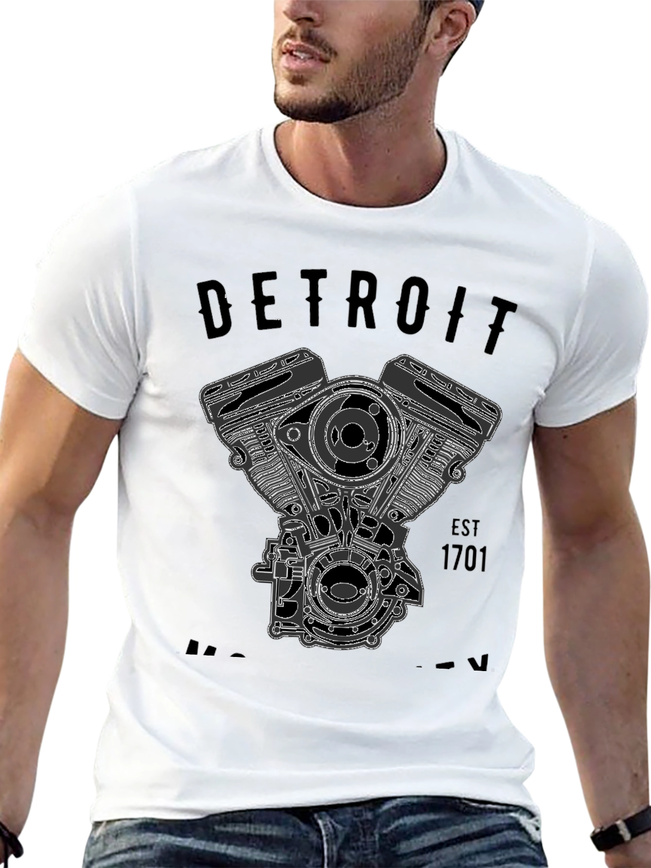 Black Detroit Motorcycle Engine Graphic T-Shirt view 13