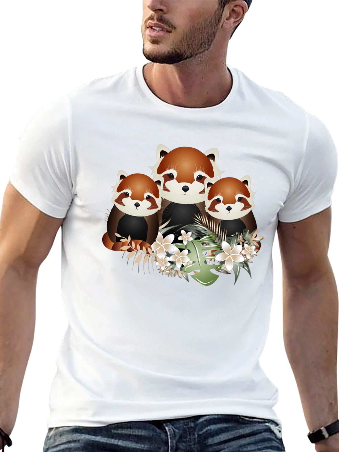 Black Red Panda Floral Graphic Black T-Shirt view 13