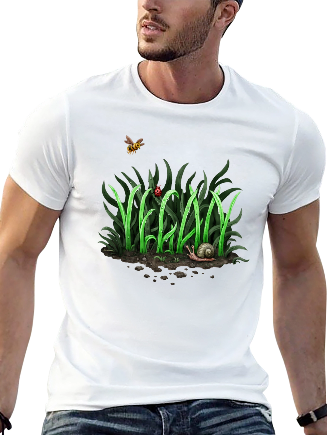 Black Vegan Nature Graphic T-Shirt - Black Crew Neck Tee view 13