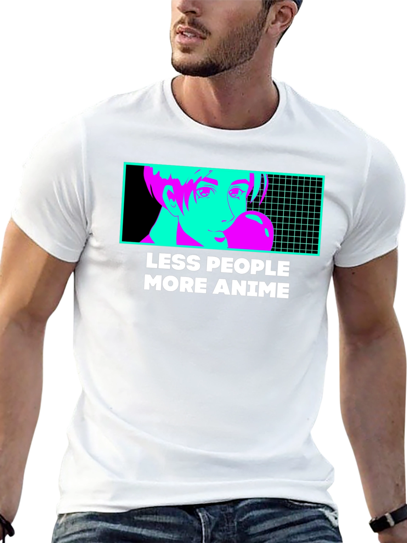 Black Less People More Anime Graphic Tee - Black T-Shirt view 13