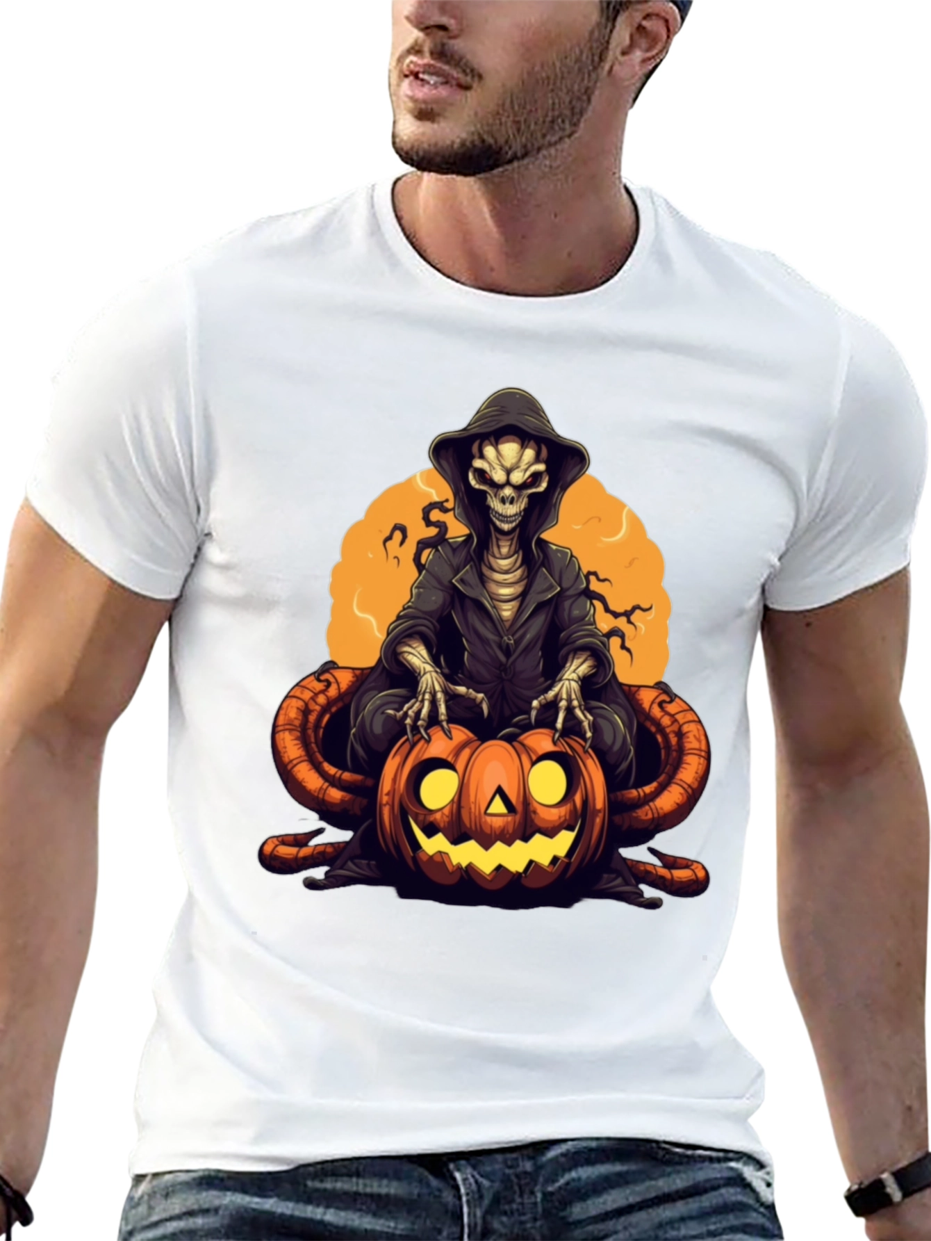Black Grim Reaper Pumpkin Graphic Tee - Halloween Style view 13