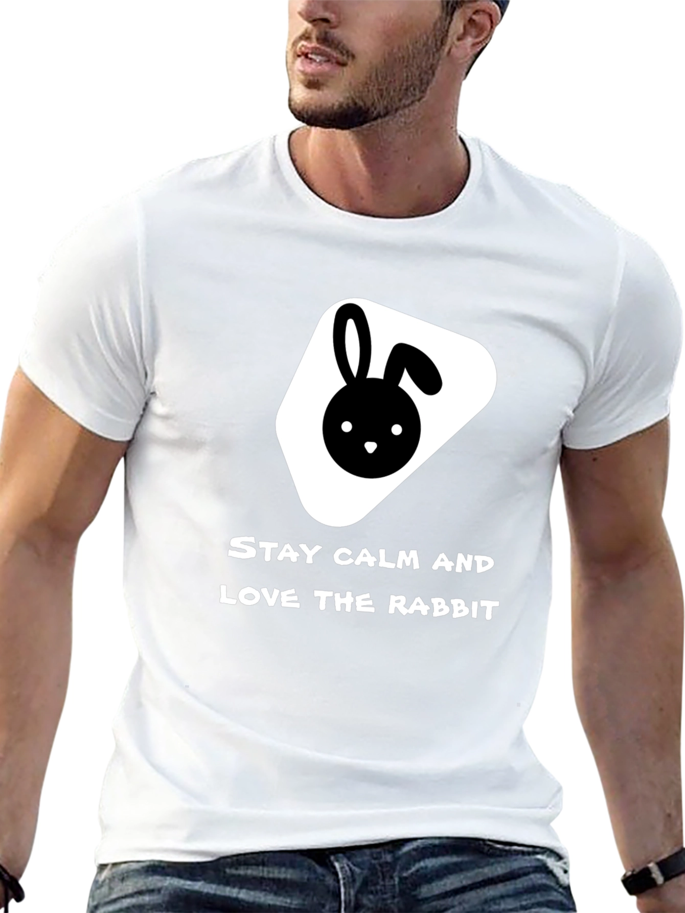 Black Stay Calm Love Rabbit Black T-Shirt view 13