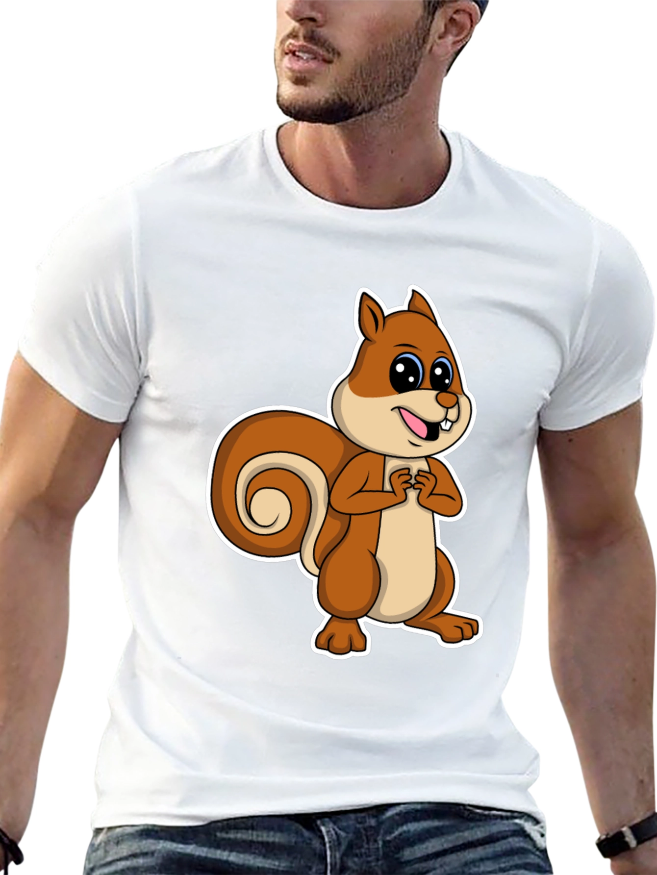 Black Cute Squirrel Graphic T-Shirt - Black Cotton Tee view 13