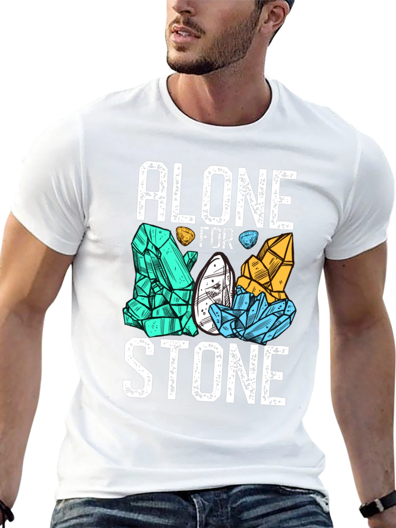 Black Alone for Stone Men's Graphic T-Shirt - Black view 13