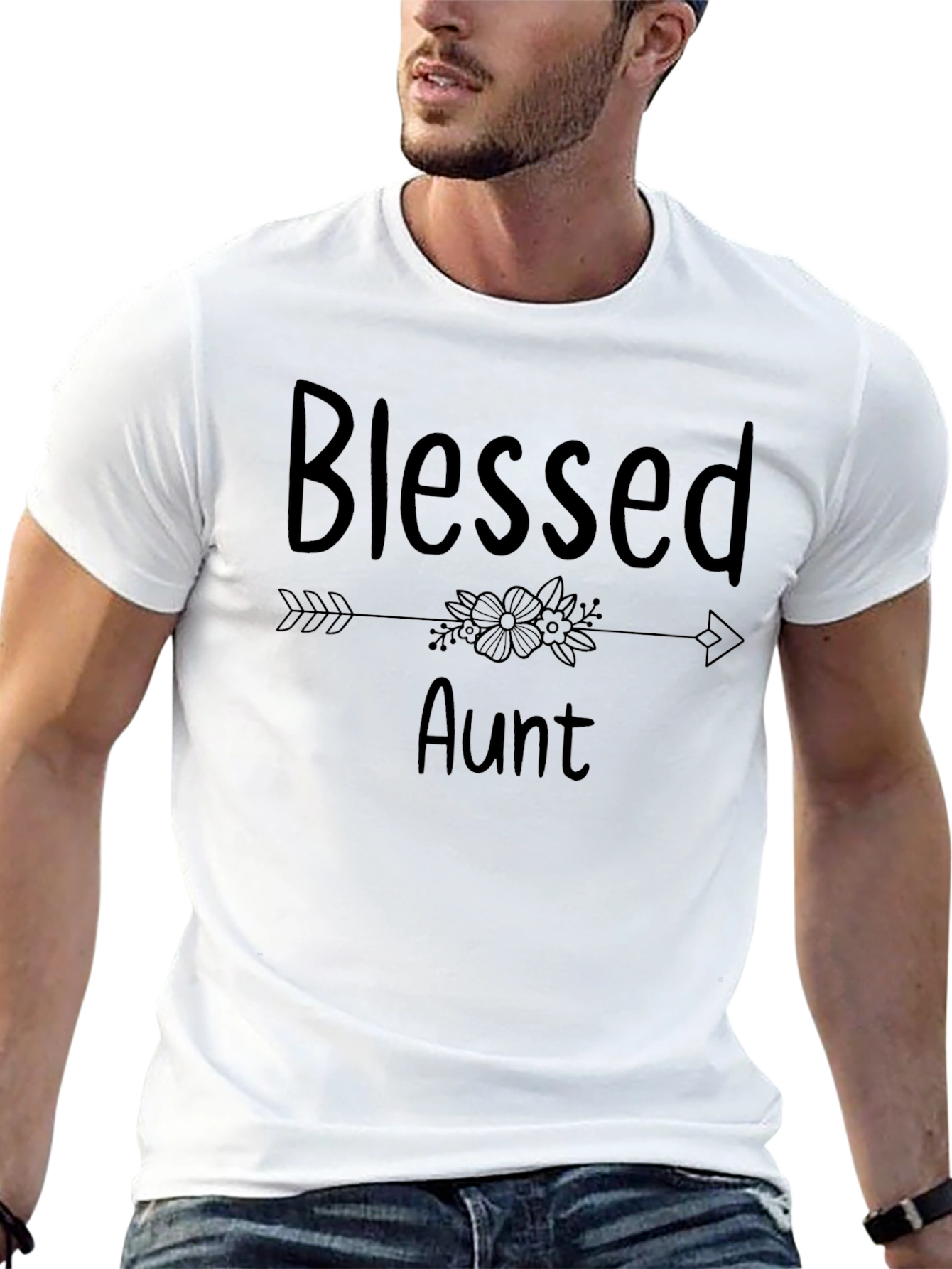 Black Blessed Aunt T-Shirt - Cute Floral Design view 13