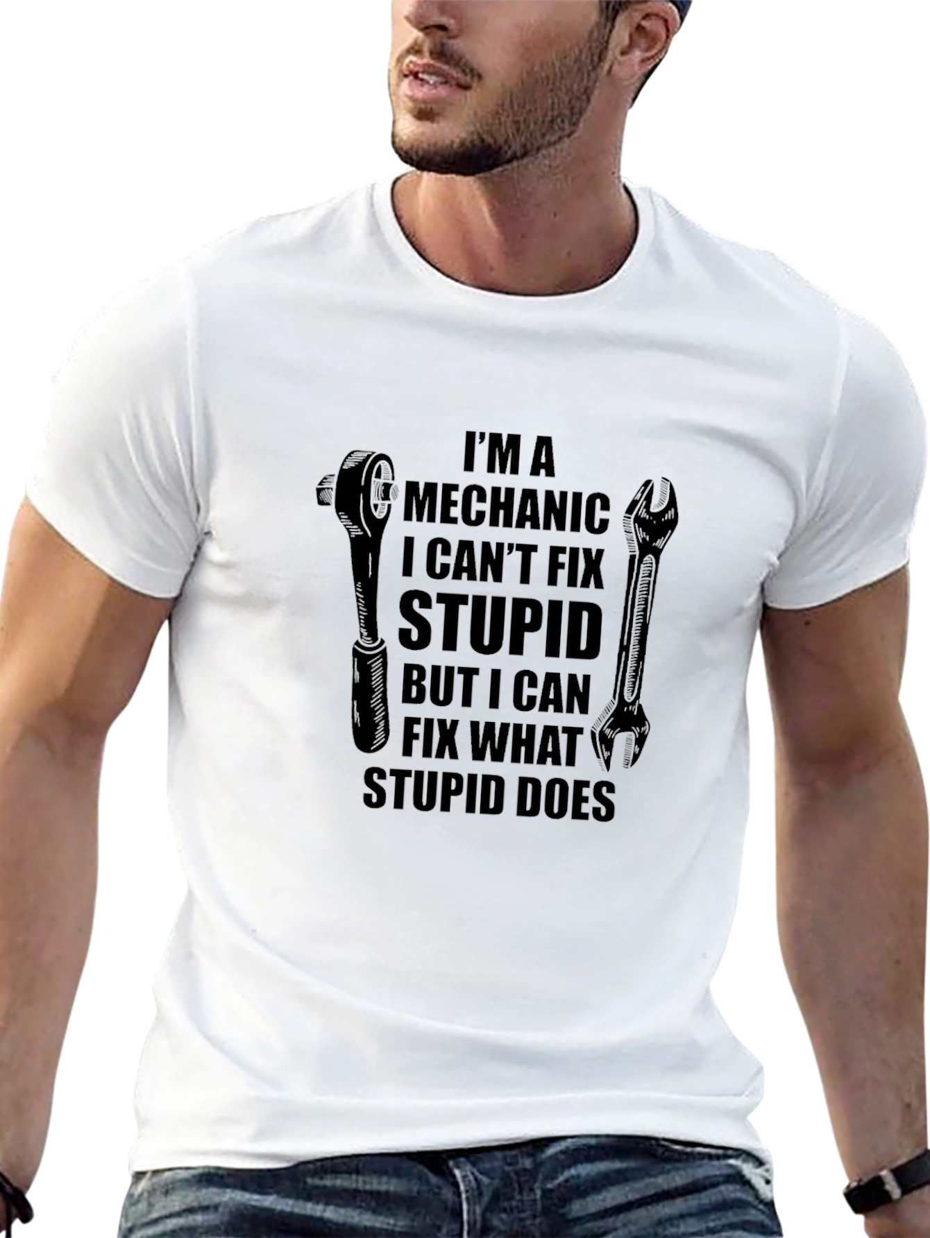 Black Mechanic Fix What Stupid Does T-Shirt view 13