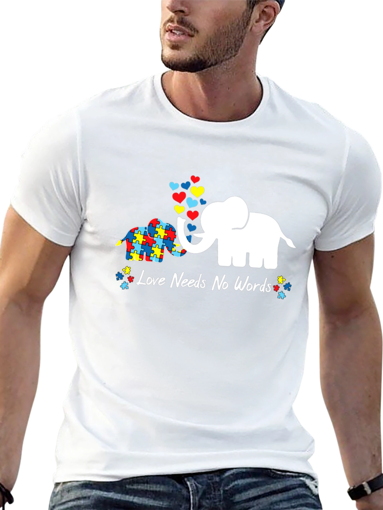 Black Autism Awareness Elephant Love Graphic T-Shirt view 13