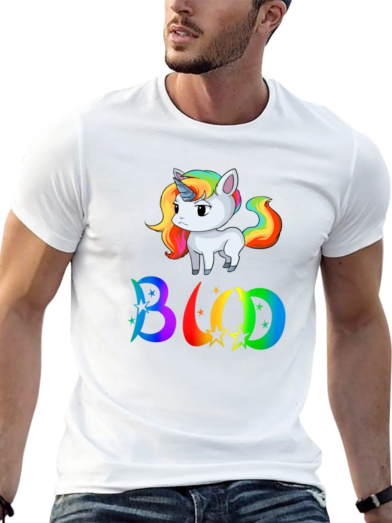 Rainbow Unicorn BUD T-Shirt - Men's Black Tee - 13