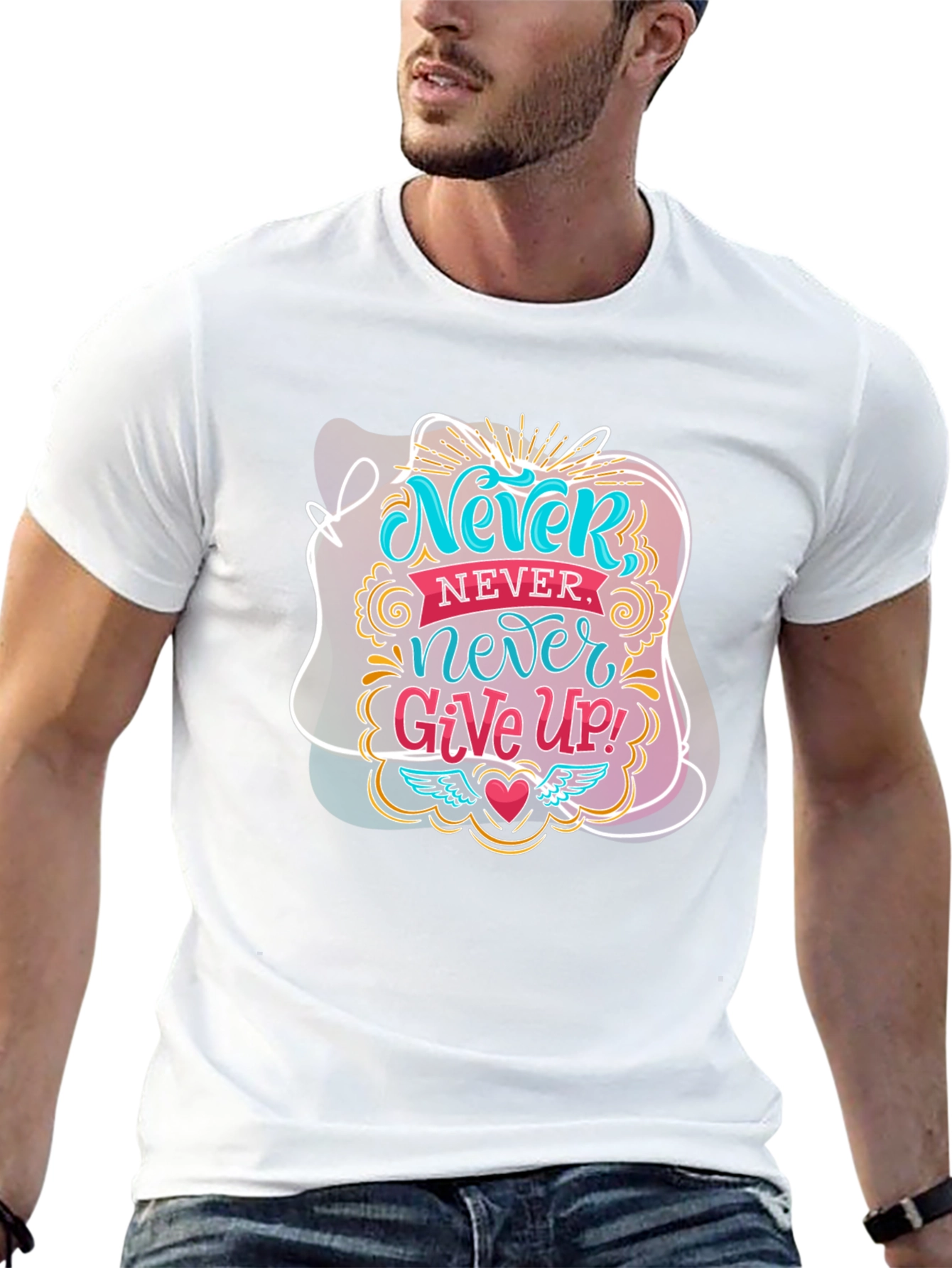 Black Never Give Up Graphic Tee - Motivational Black T-Shirt view 13