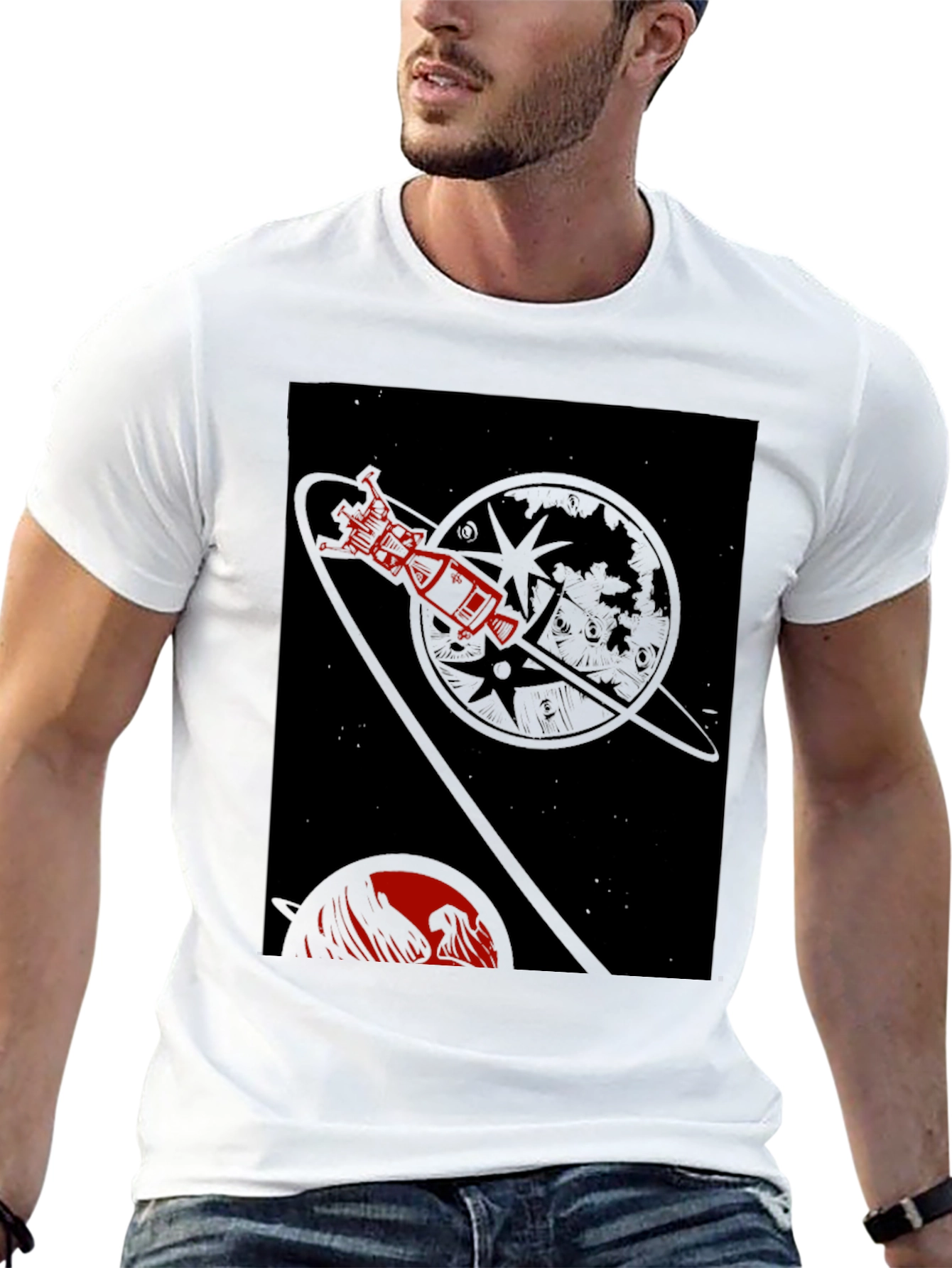 Black Space Travel Graphic Tee - Retro Rocket Design view 13