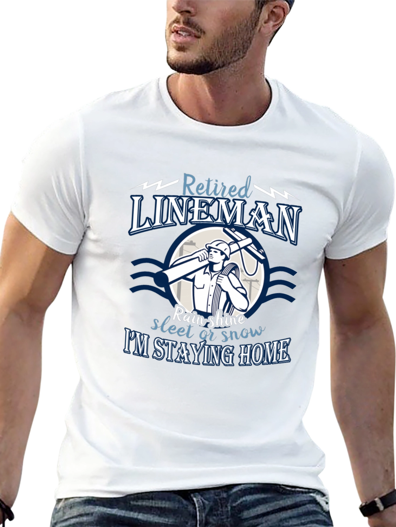 Black Retired Lineman T-Shirt: Stay Home in Style view 13