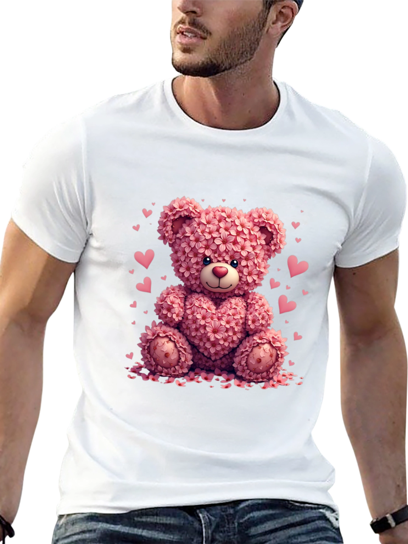 Black Floral Teddy Bear Graphic Tee - Valentine's Day view 13