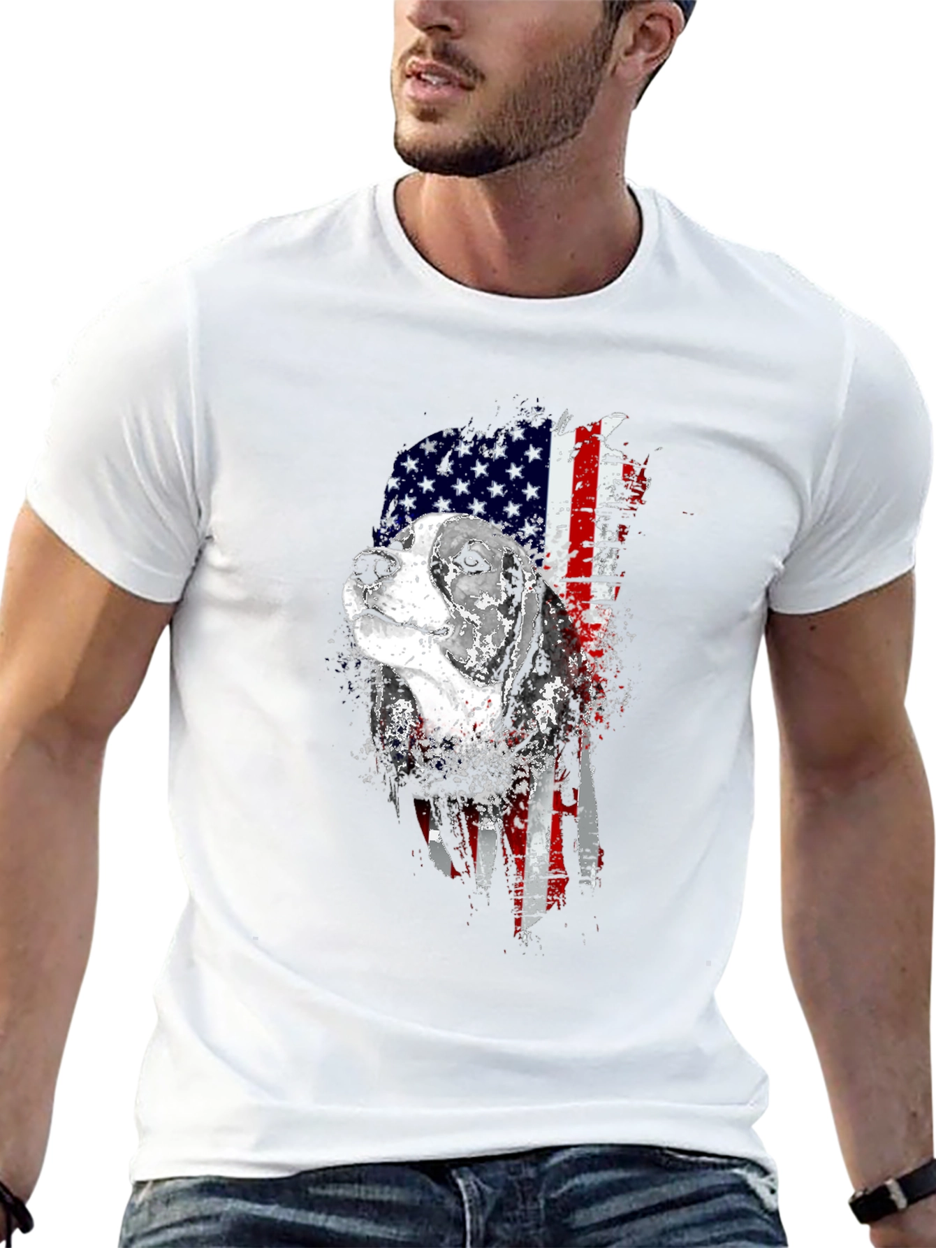 Black Patriotic Beagle Dog American Flag Graphic Tee view 13