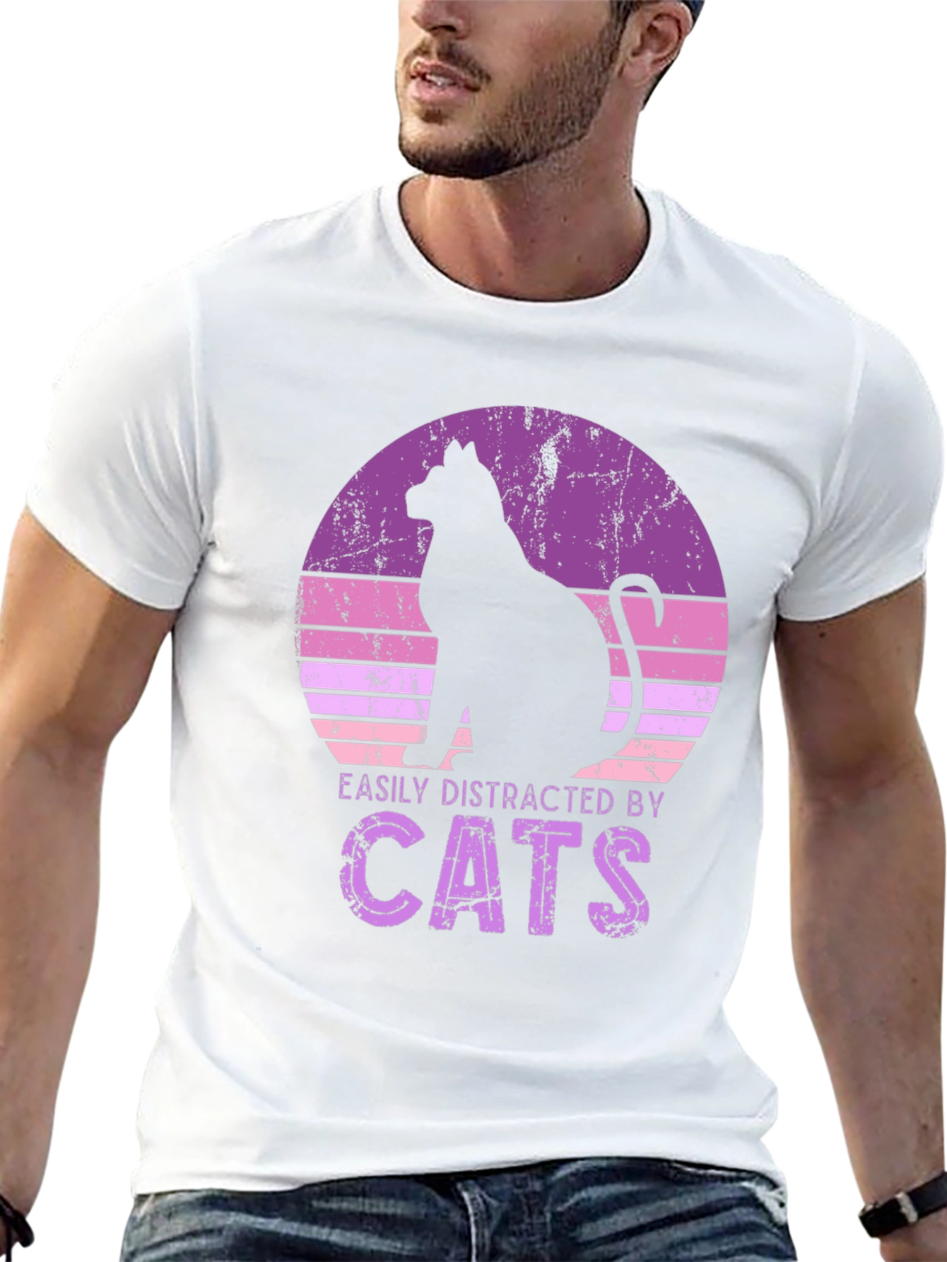 Black Easily Distracted By Cats Black T-Shirt view 13