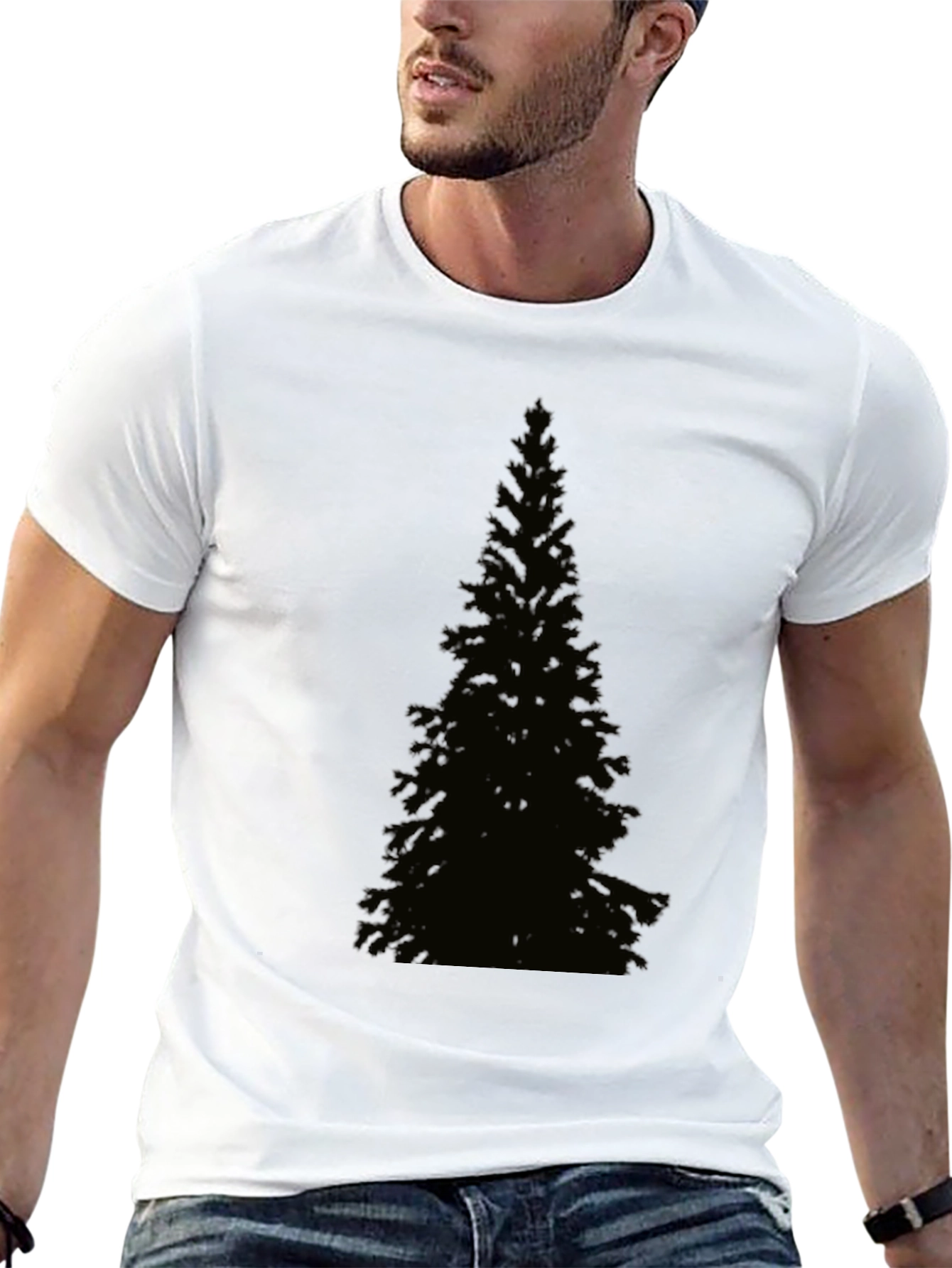 Black Evergreen Tree Graphic Tee - Black Cotton T-Shirt view 13