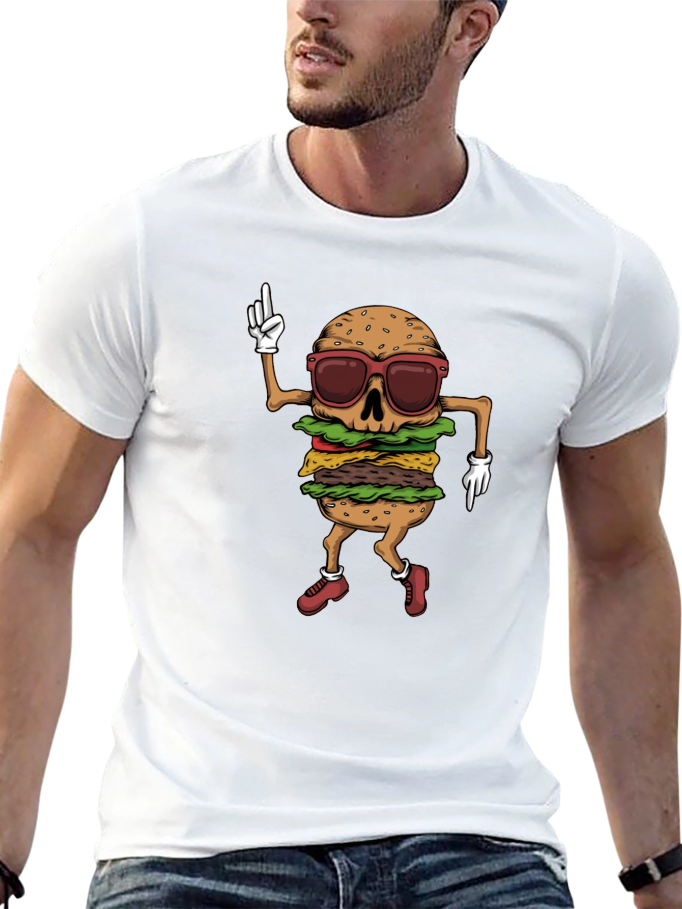 Black Burger Skeleton T-Shirt - Funny Graphic Tee view 13