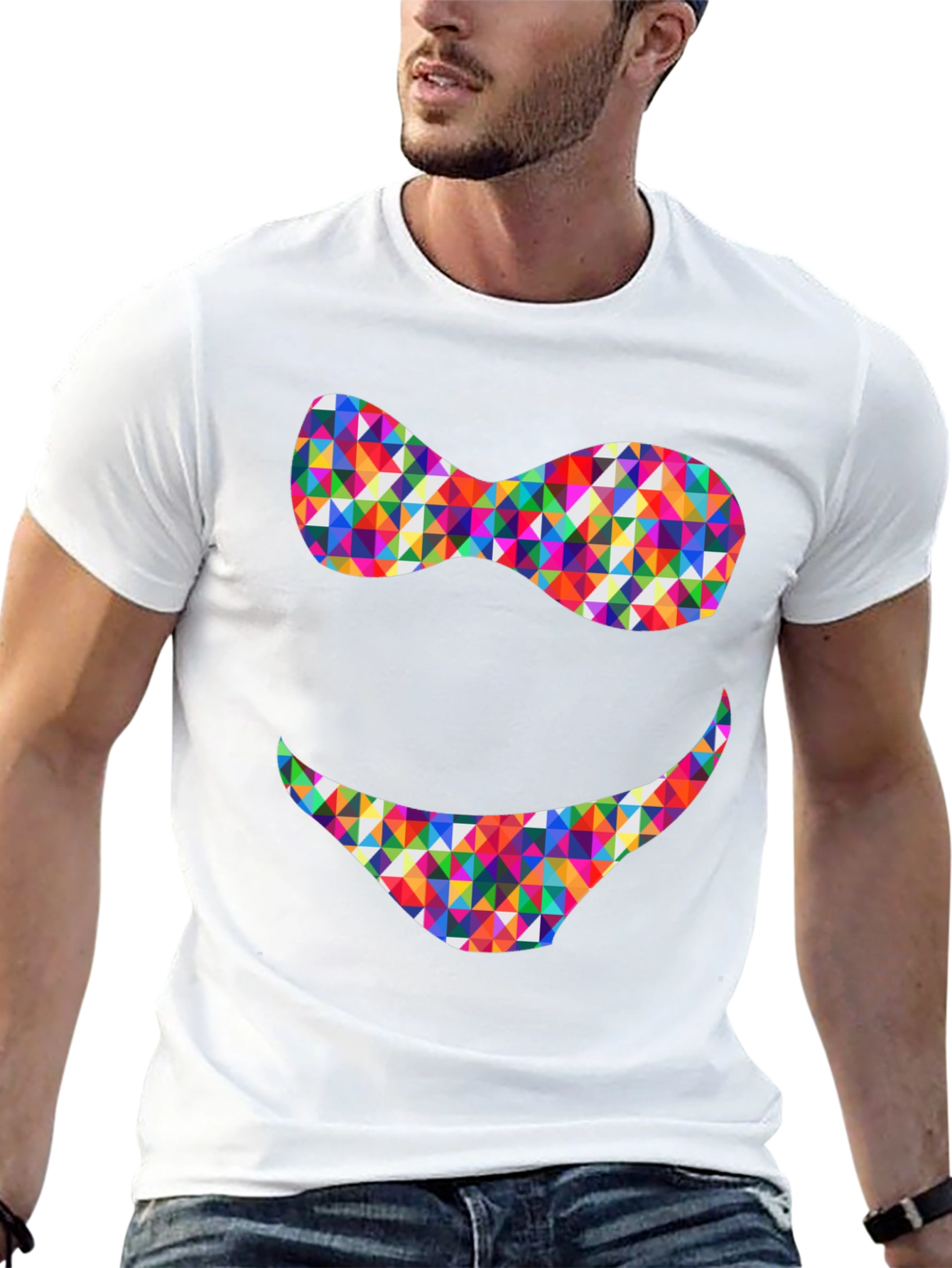 Black Colorful Triangle Smile Graphic Tee - Soft Cotton Blend view 13