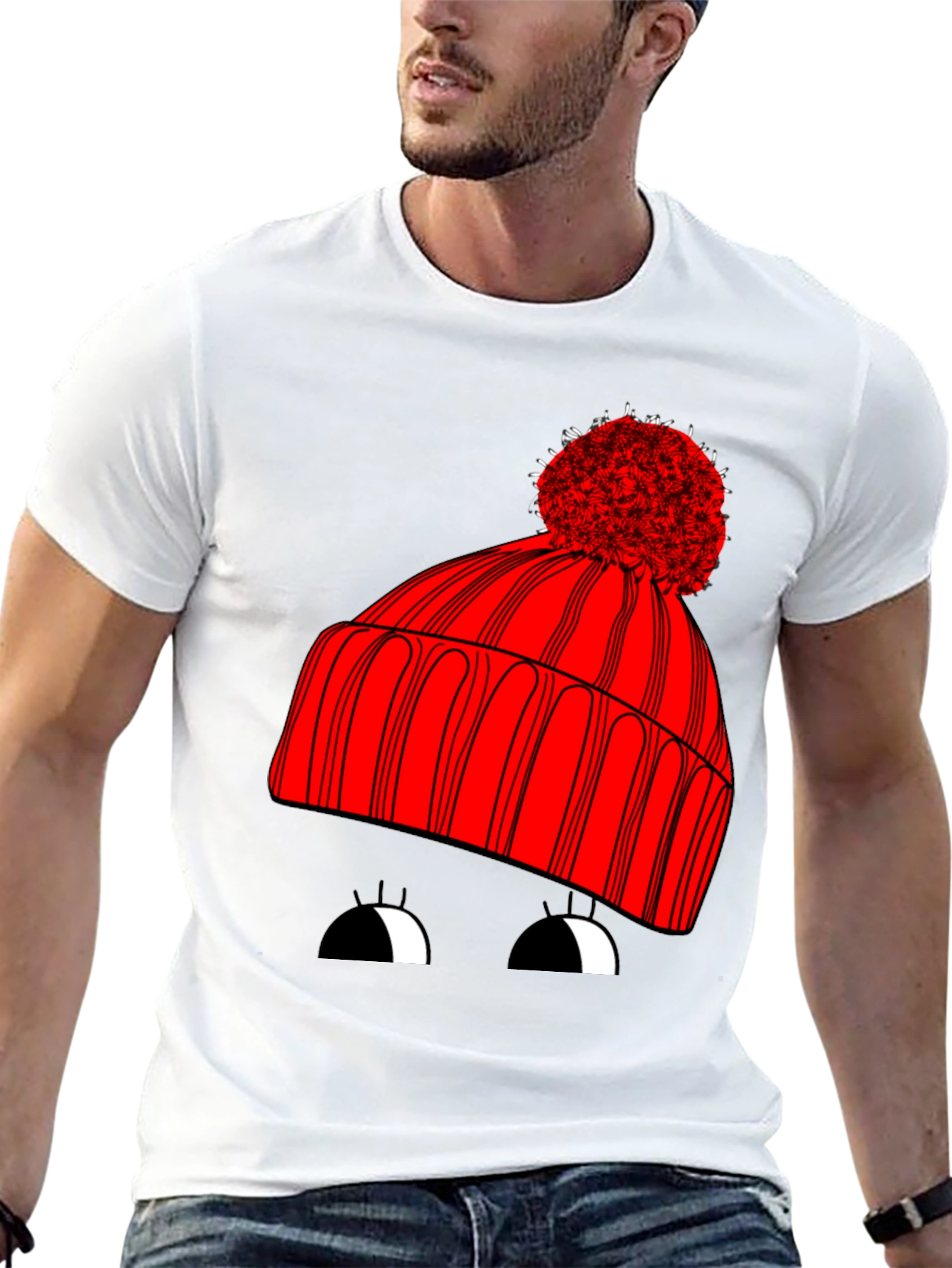 Black Whimsical Winter Hat Graphic Tee - Unisex Black T-Shirt view 13