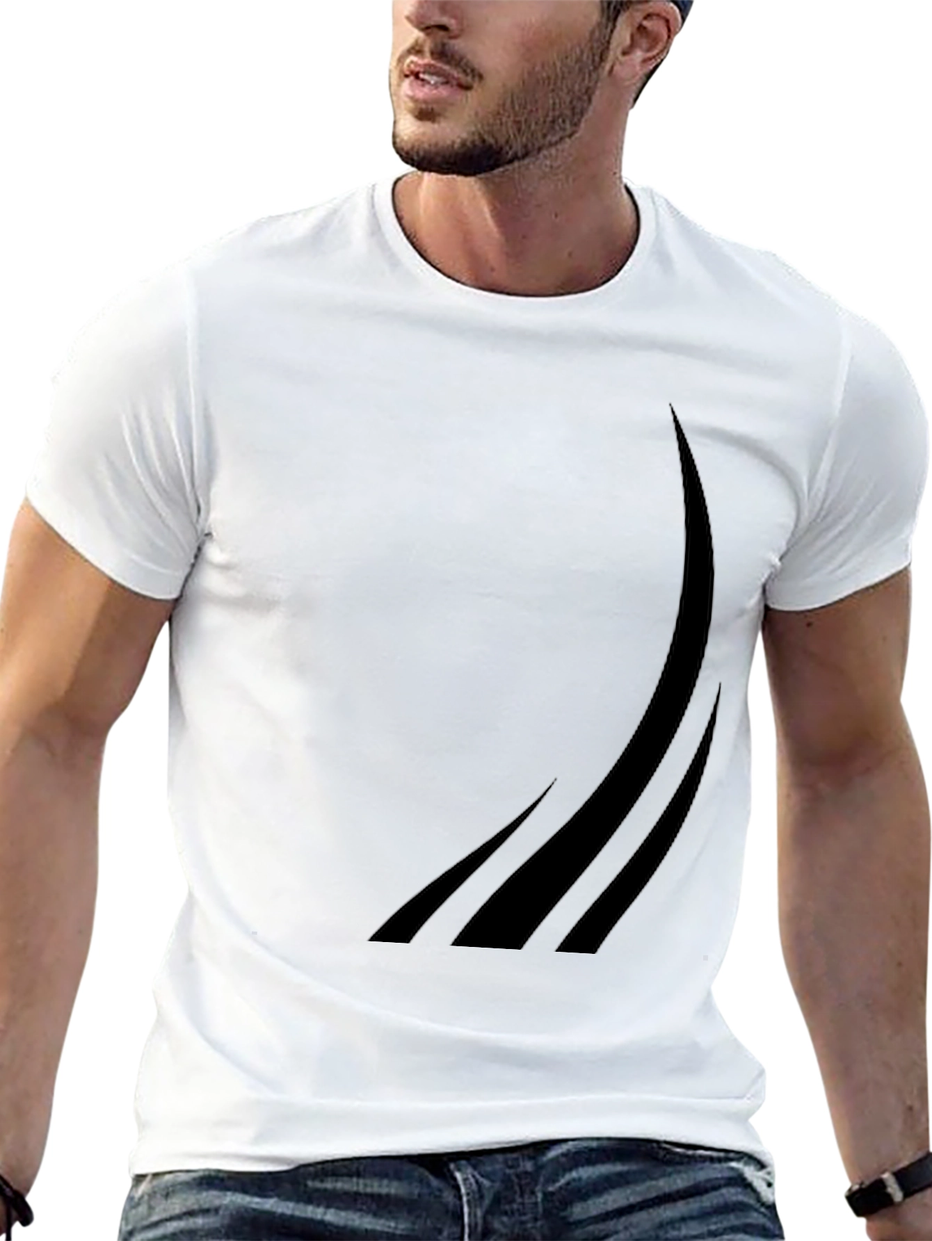 Black Men's Black Graphic Tee - Modern Curved Design view 13