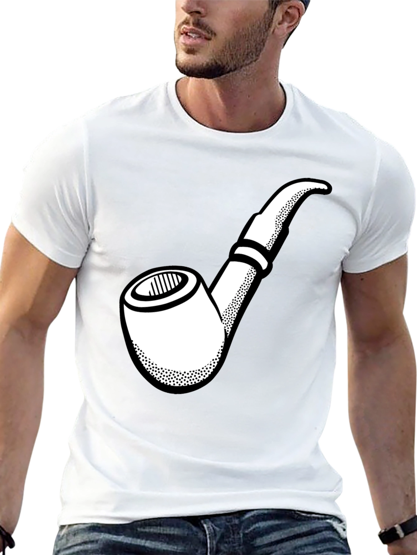 Black Smoking Pipe Graphic T-Shirt - Black Cotton Tee view 13
