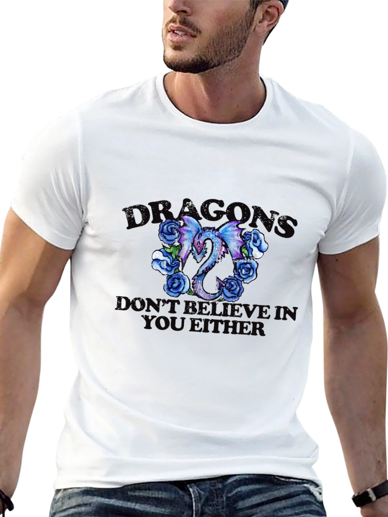 Dragons Roses Graphic Tee - 'Don't Believe You Either' Black T-Shirt - 13