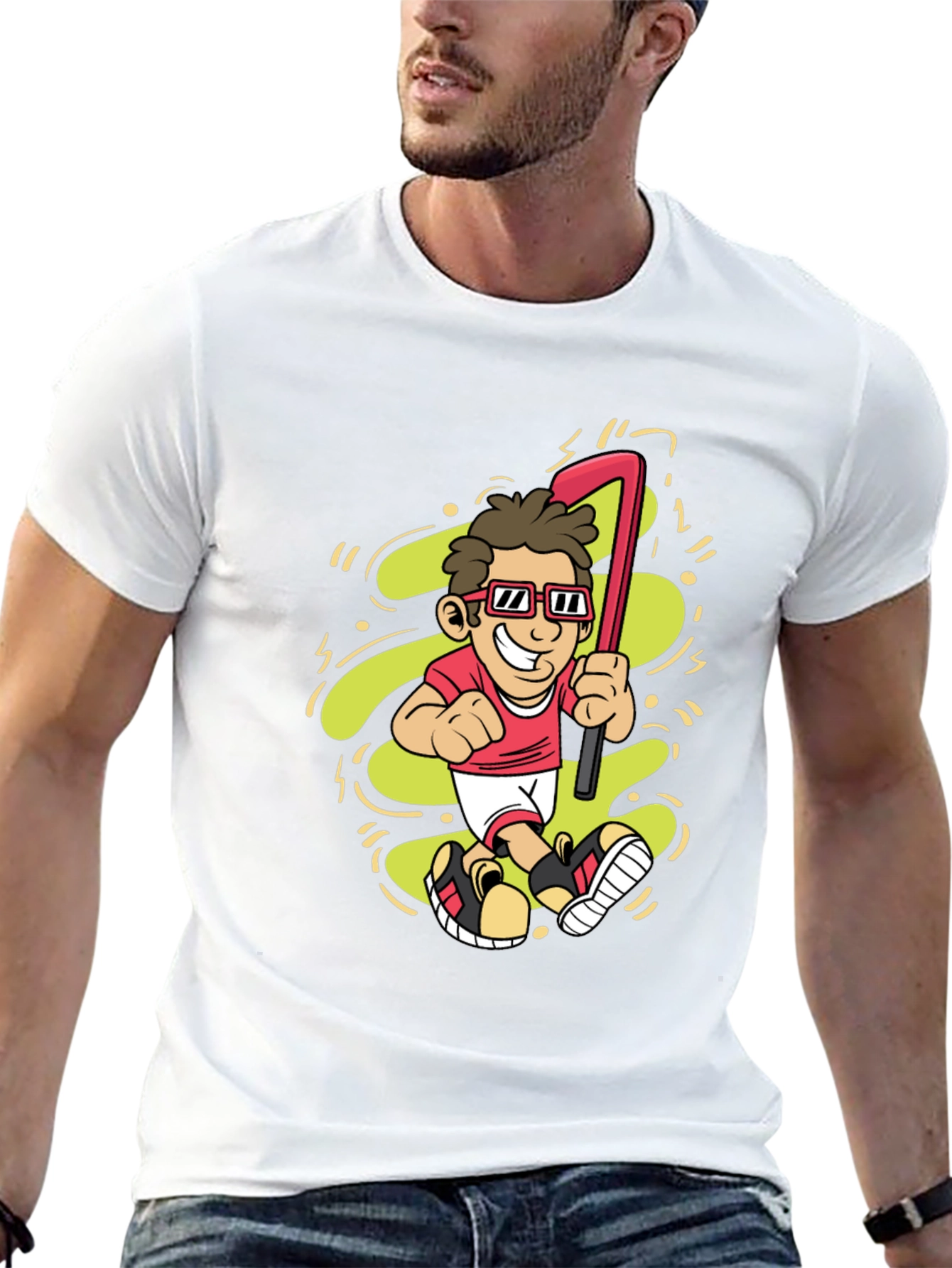 Black Cartoon Golfer Graphic Tee - Black Casual T-Shirt view 13