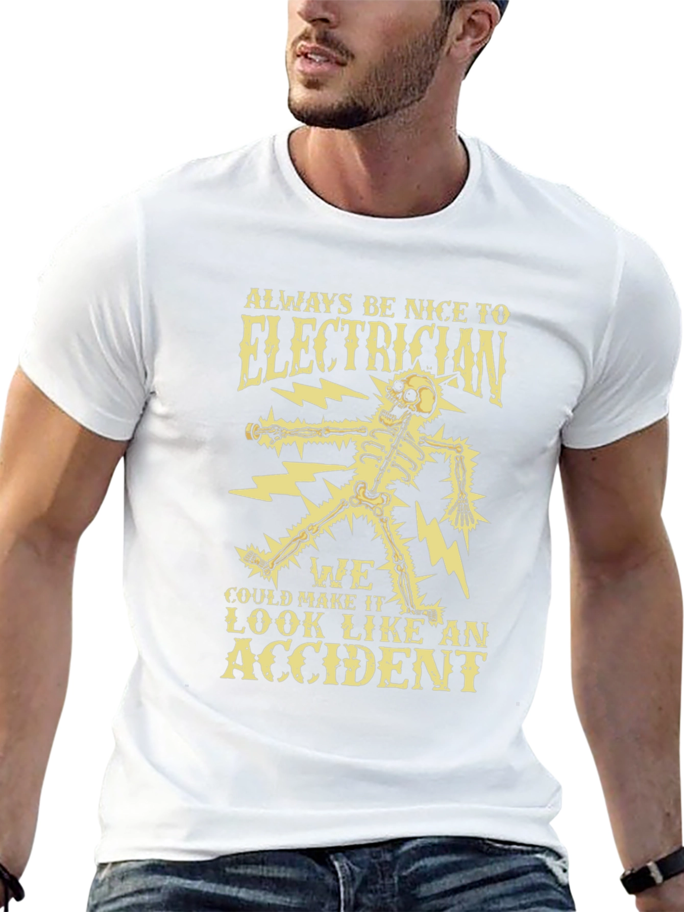 Black Electrician Skeleton Humor Graphic Tee view 13