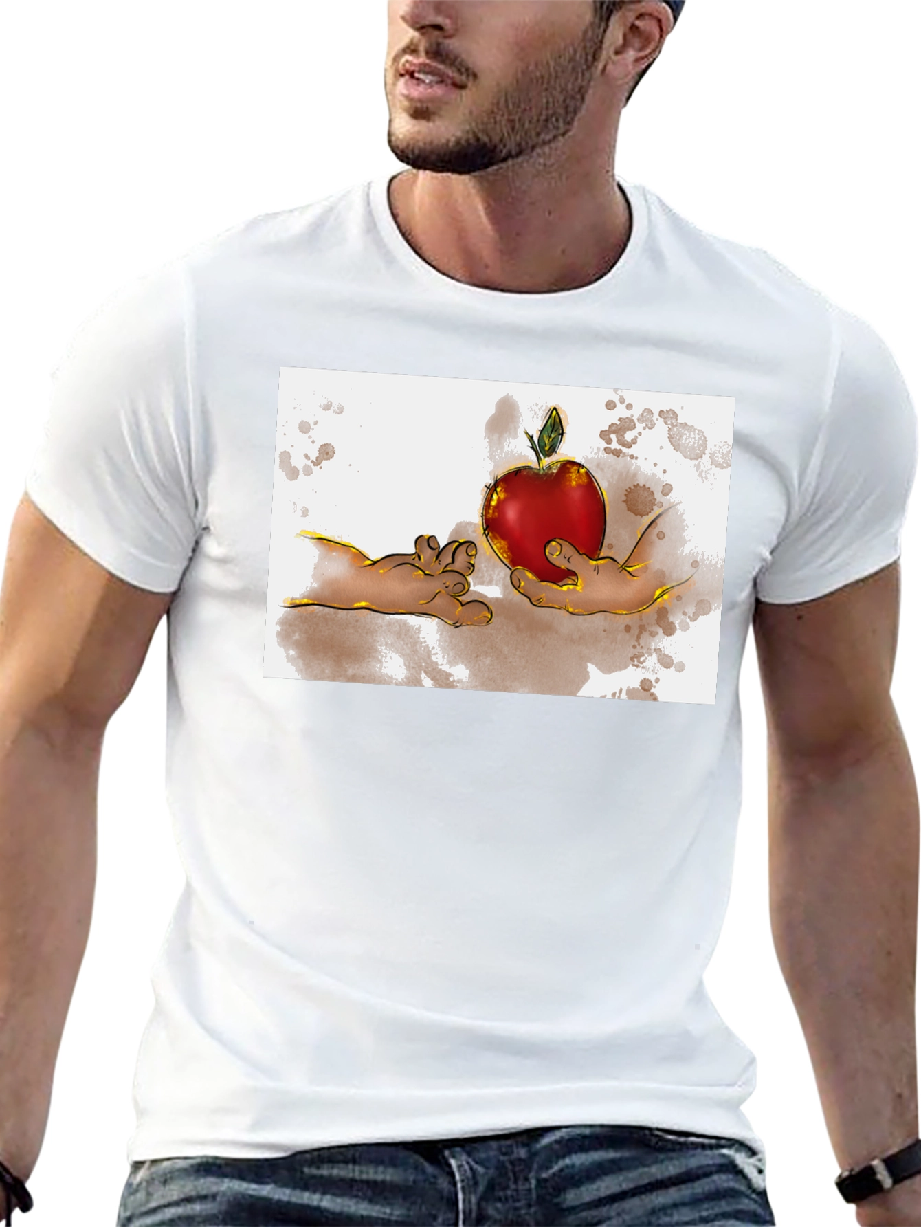 Black Creation of Adam Apple Graphic T-Shirt view 13