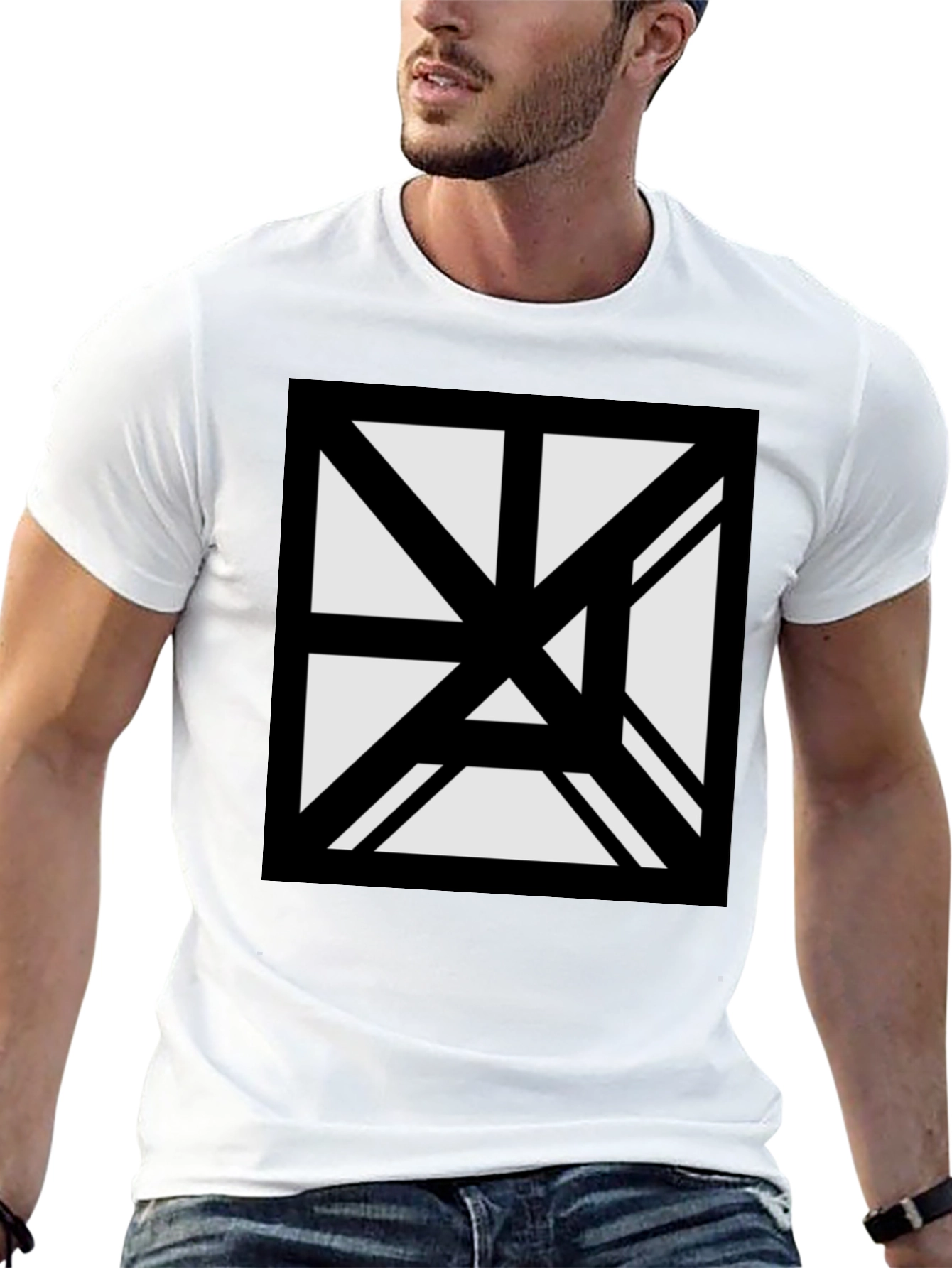 Black Abstract Geometric Graphic Black T-Shirt view 13