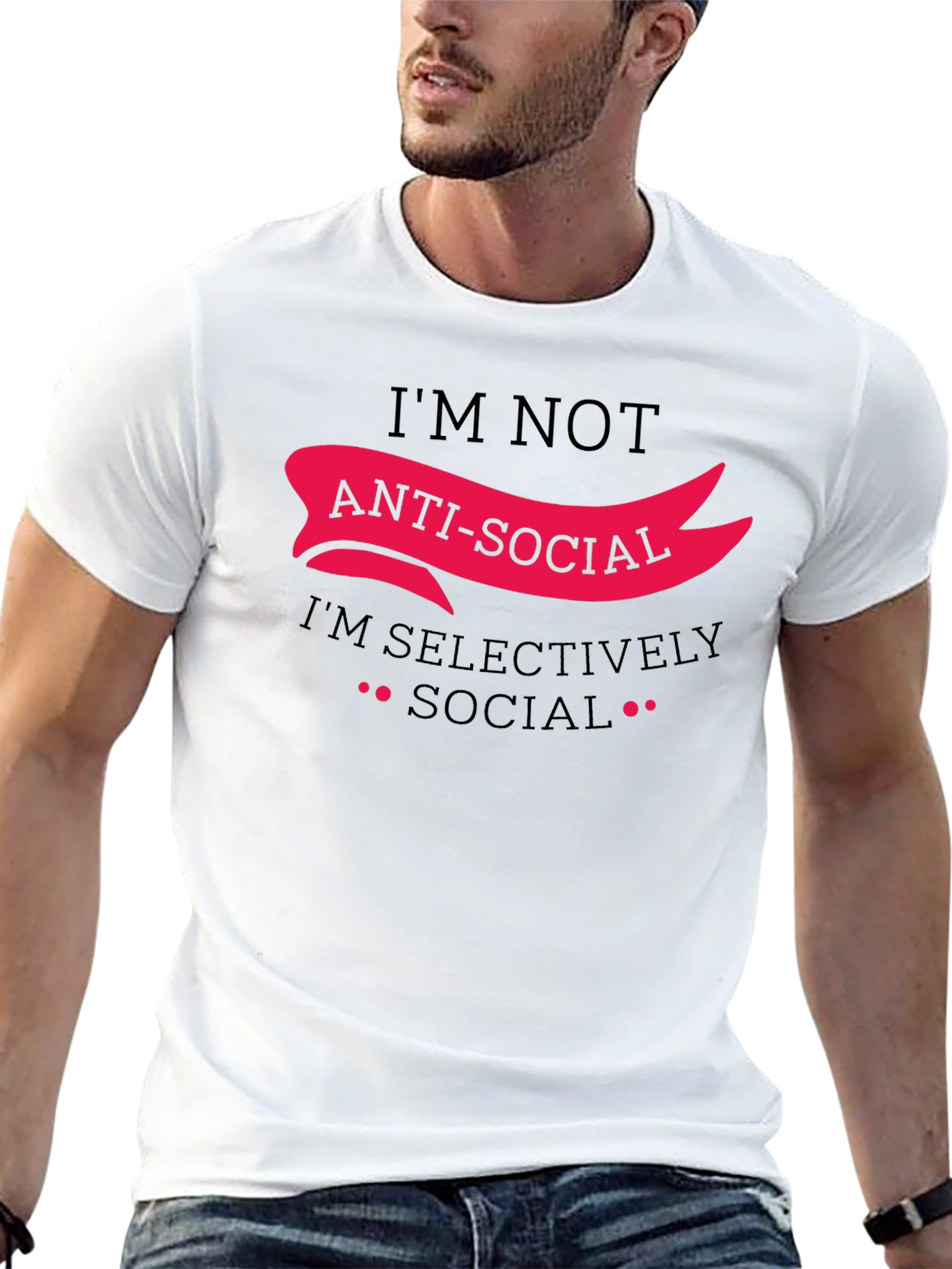 Black Anti-Social Selectively Social Funny Graphic Tee view 13