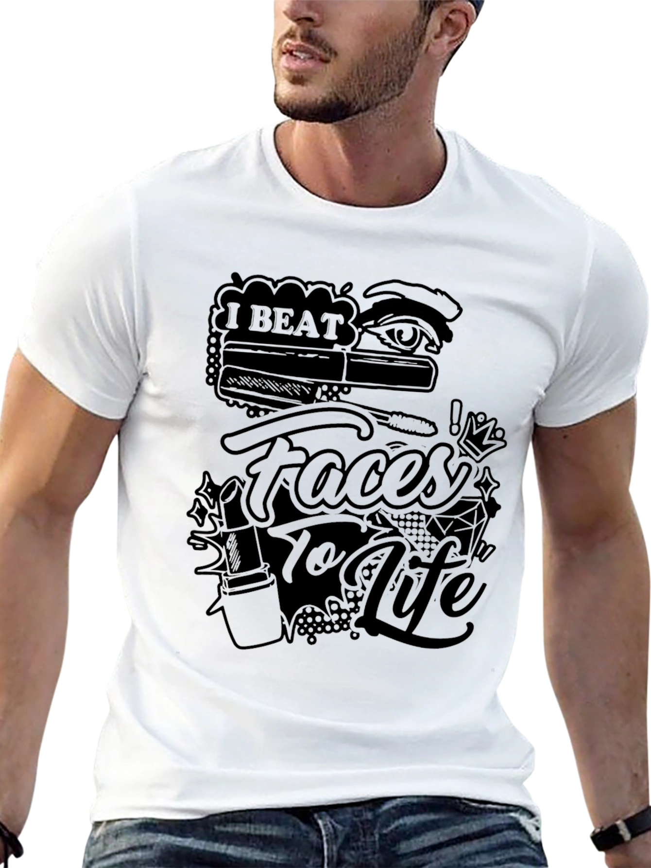 Black I Beat Faces to Life Graphic T-Shirt - Makeup Artist Tee view 13