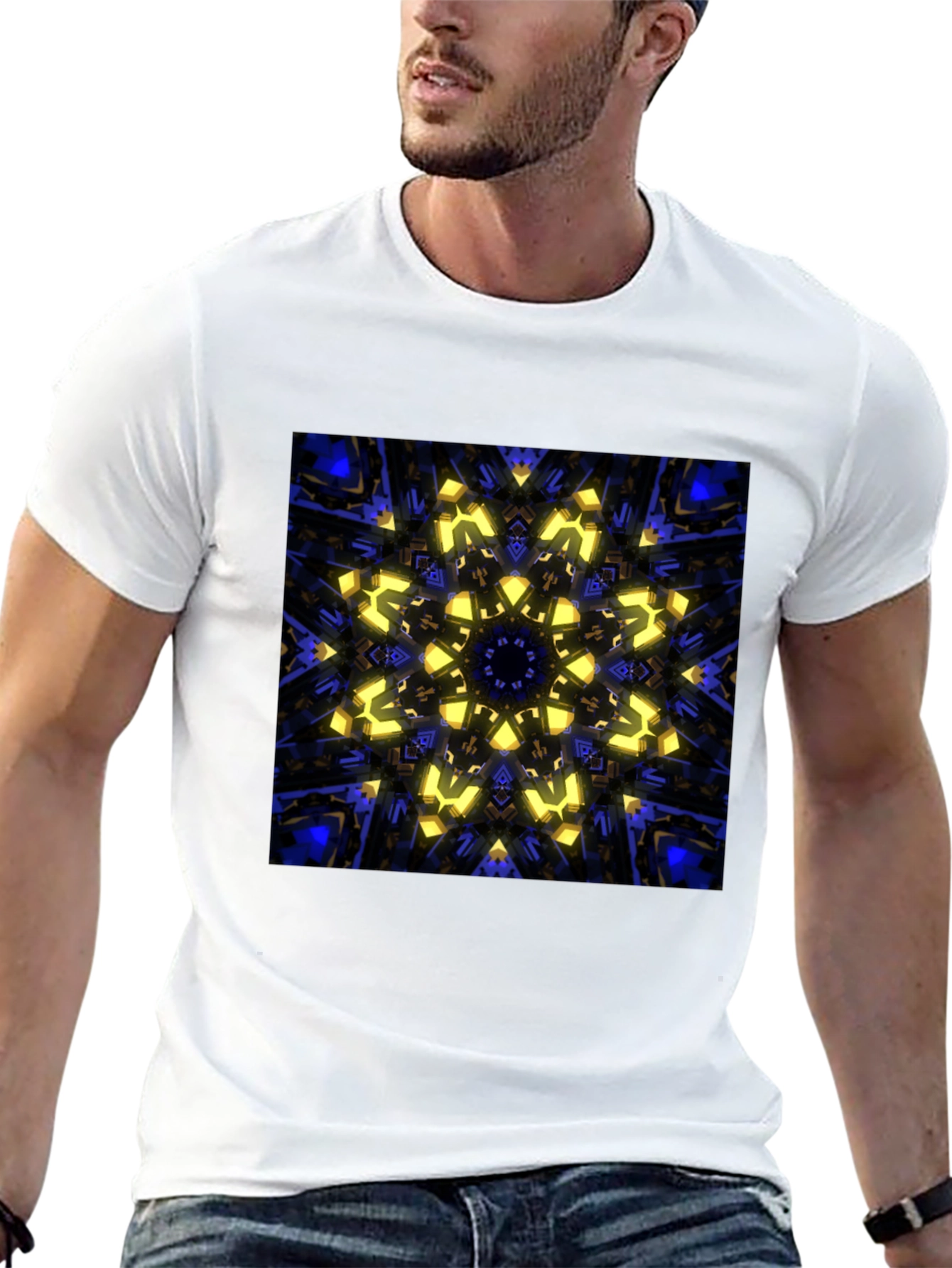 Black Abstract Kaleidoscope Graphic Print Black T-Shirt view 13