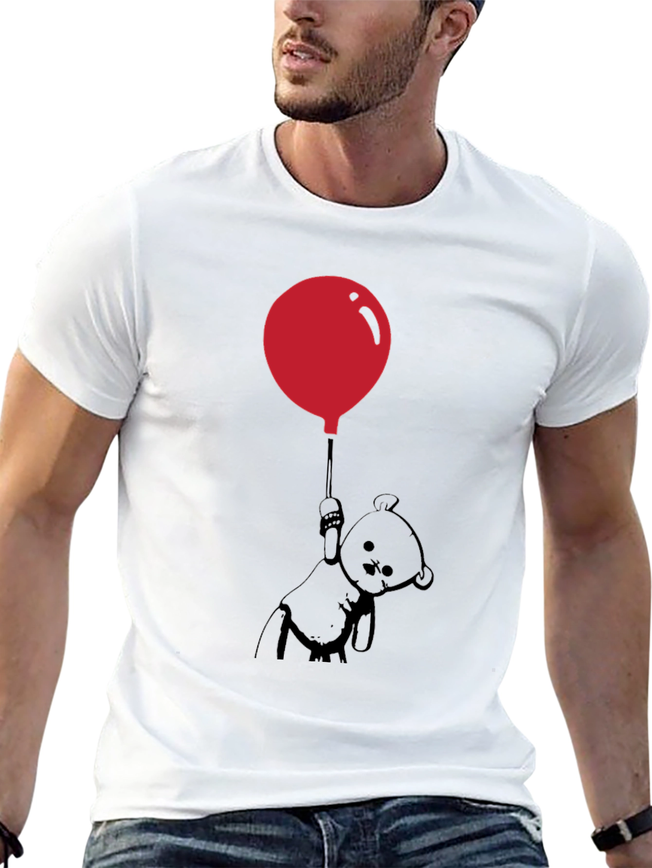 Black Whimsical Teddy Bear Balloon Graphic Tee - Black view 13