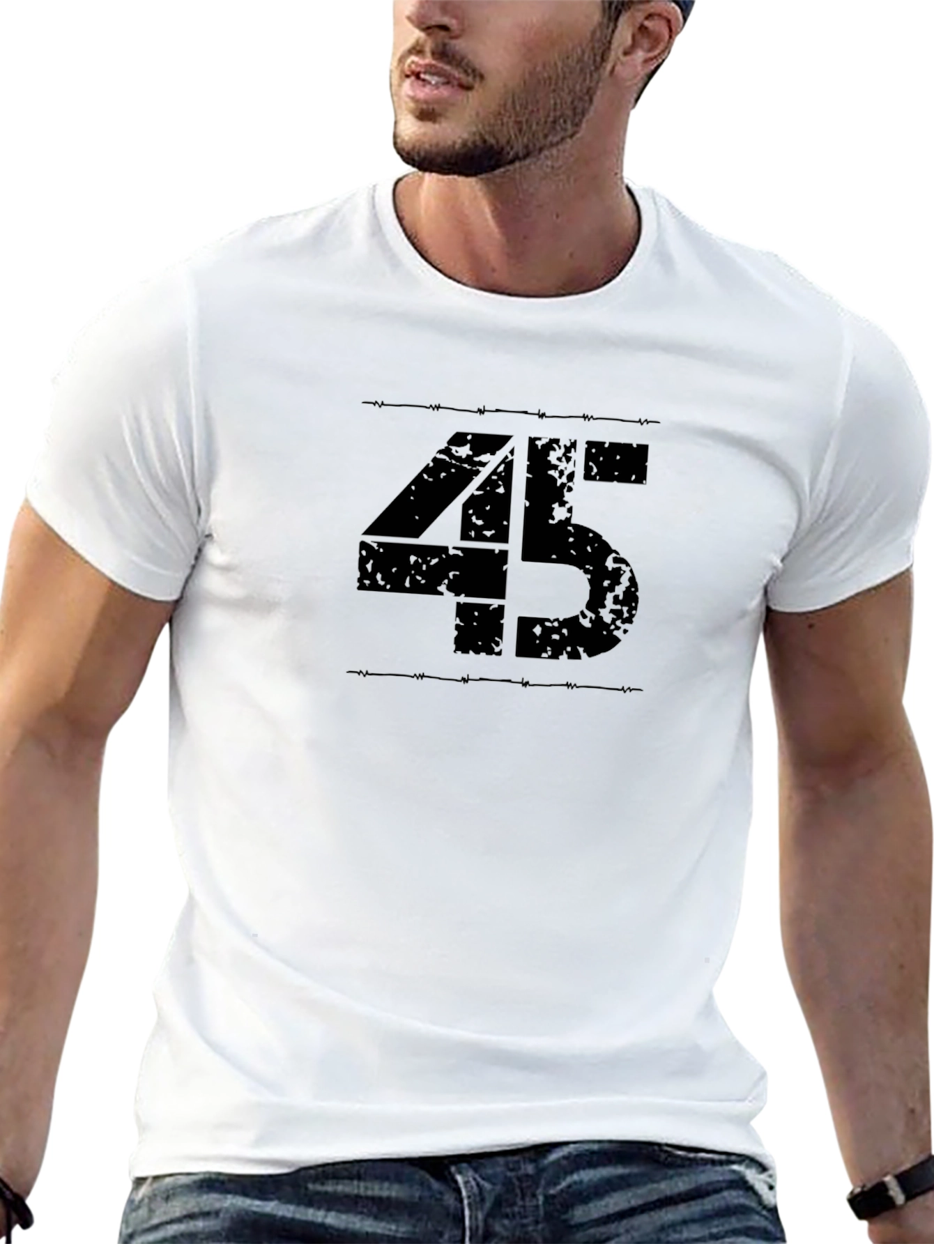 Black Distressed 45 Graphic T-Shirt - Black view 13