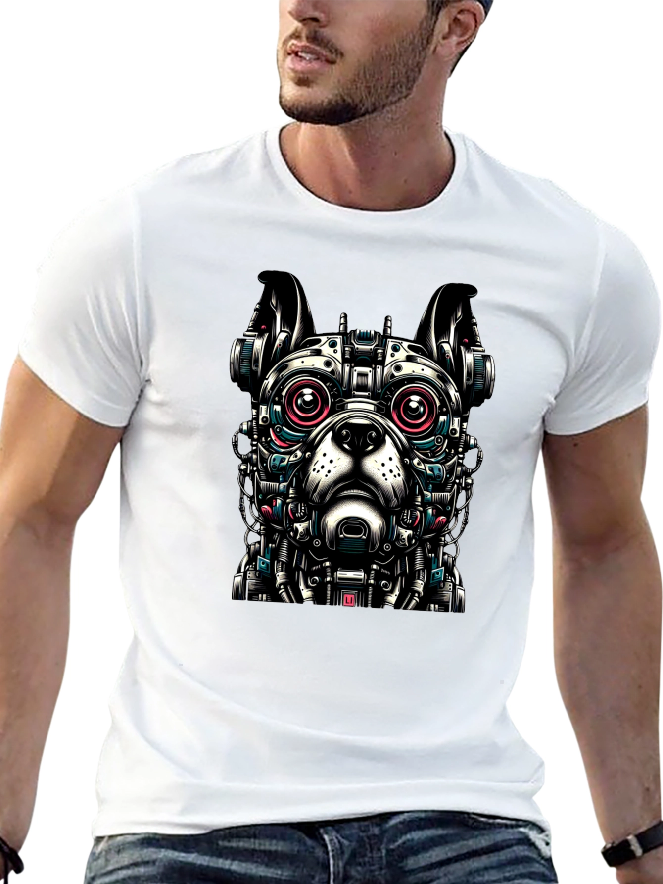 Black Robot Dog Graphic T-Shirt - Unique Design view 13