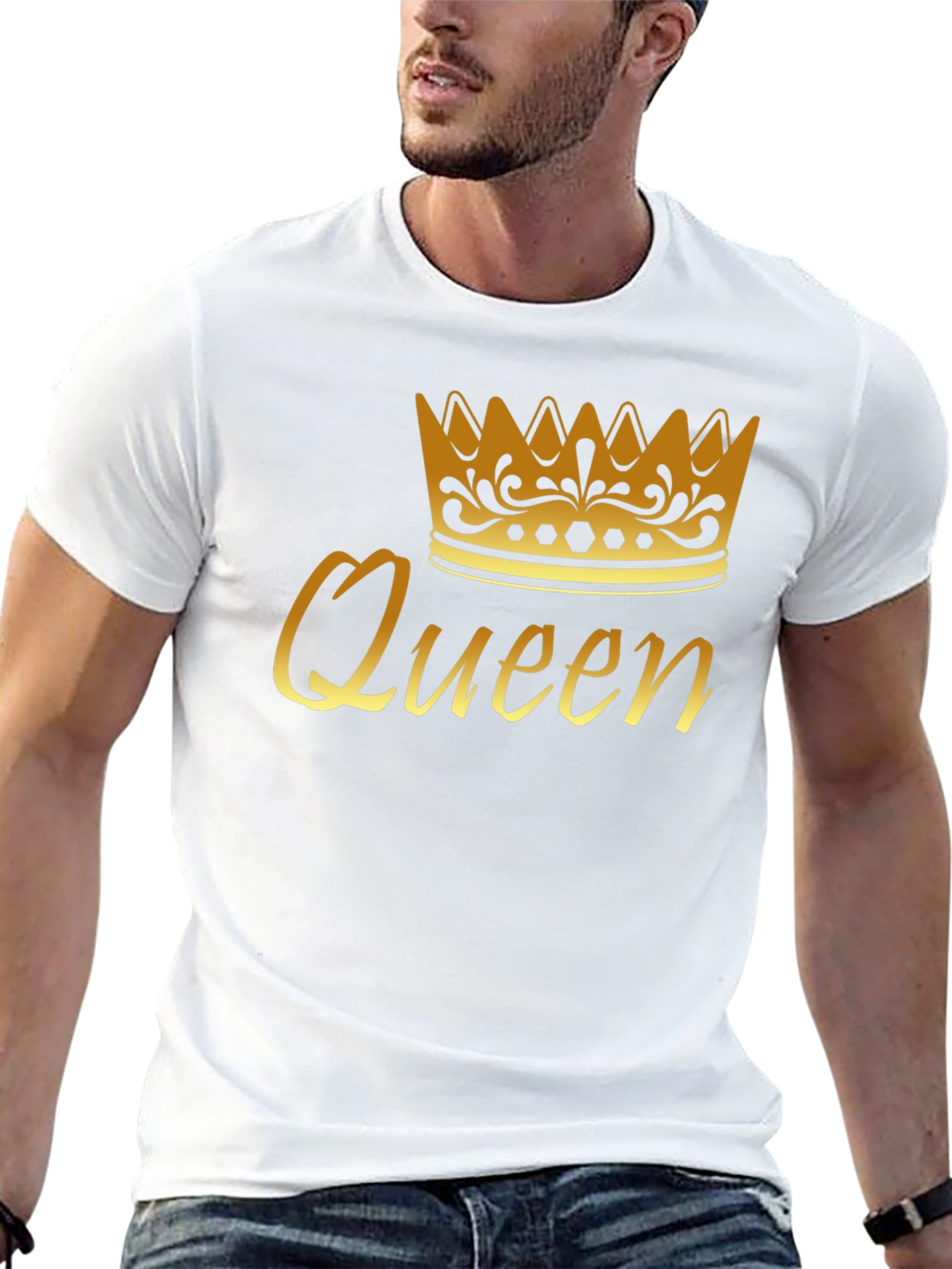 Queen Crown Graphic Tee - Gold Print Black T-Shirt - 13
