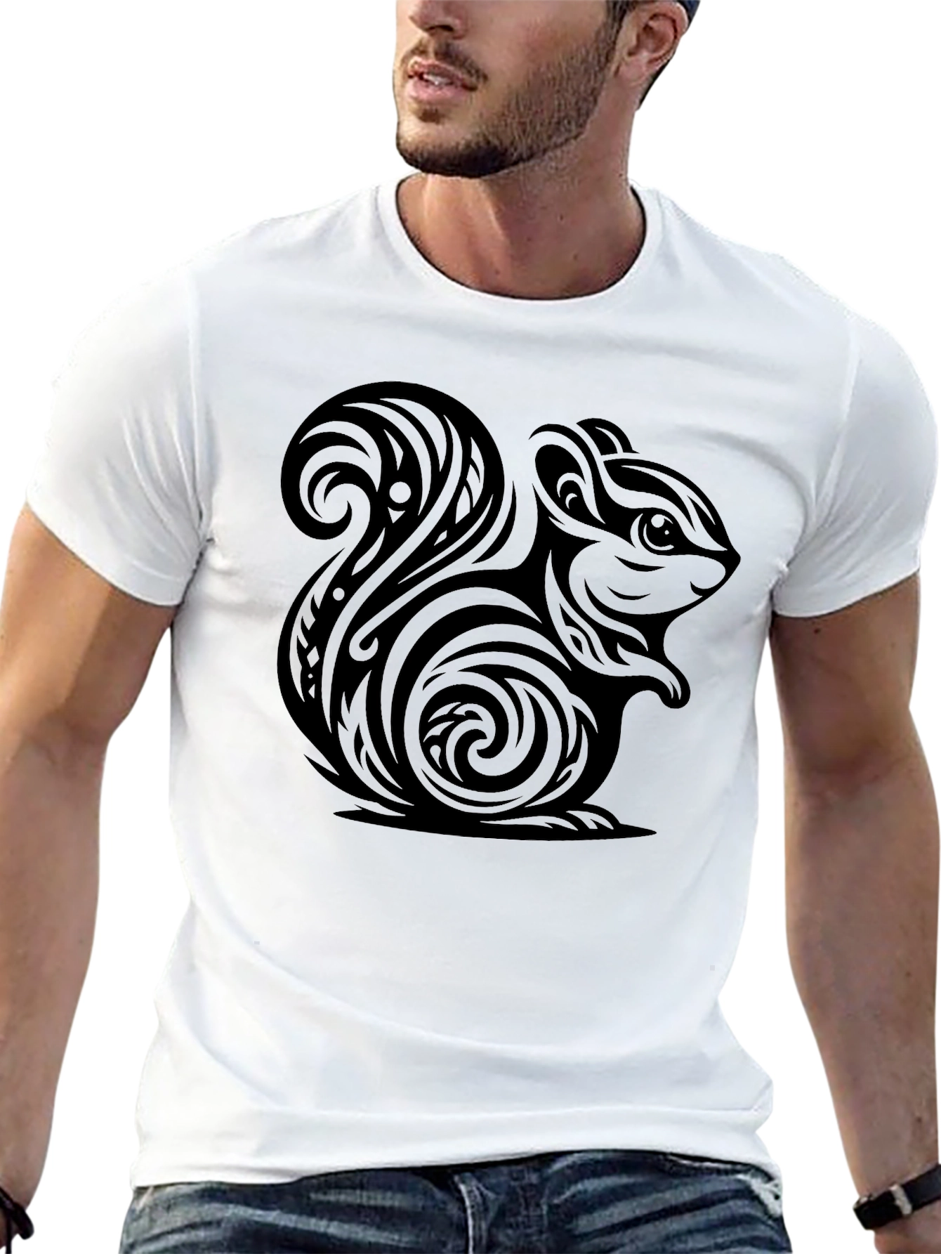 Black Tribal Squirrel Graphic Tee - Modern Black T-Shirt view 13