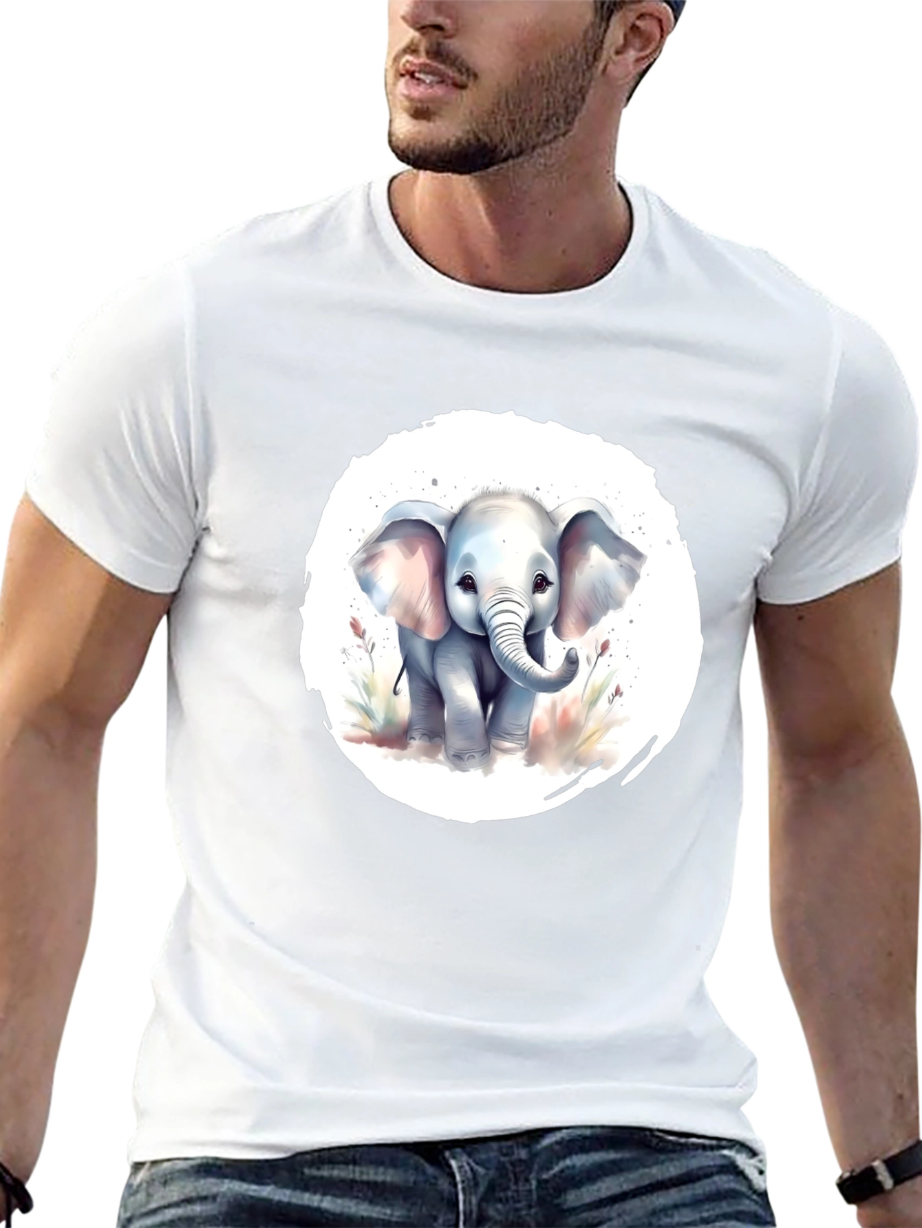 Black Cute Baby Elephant Graphic T-Shirt view 13