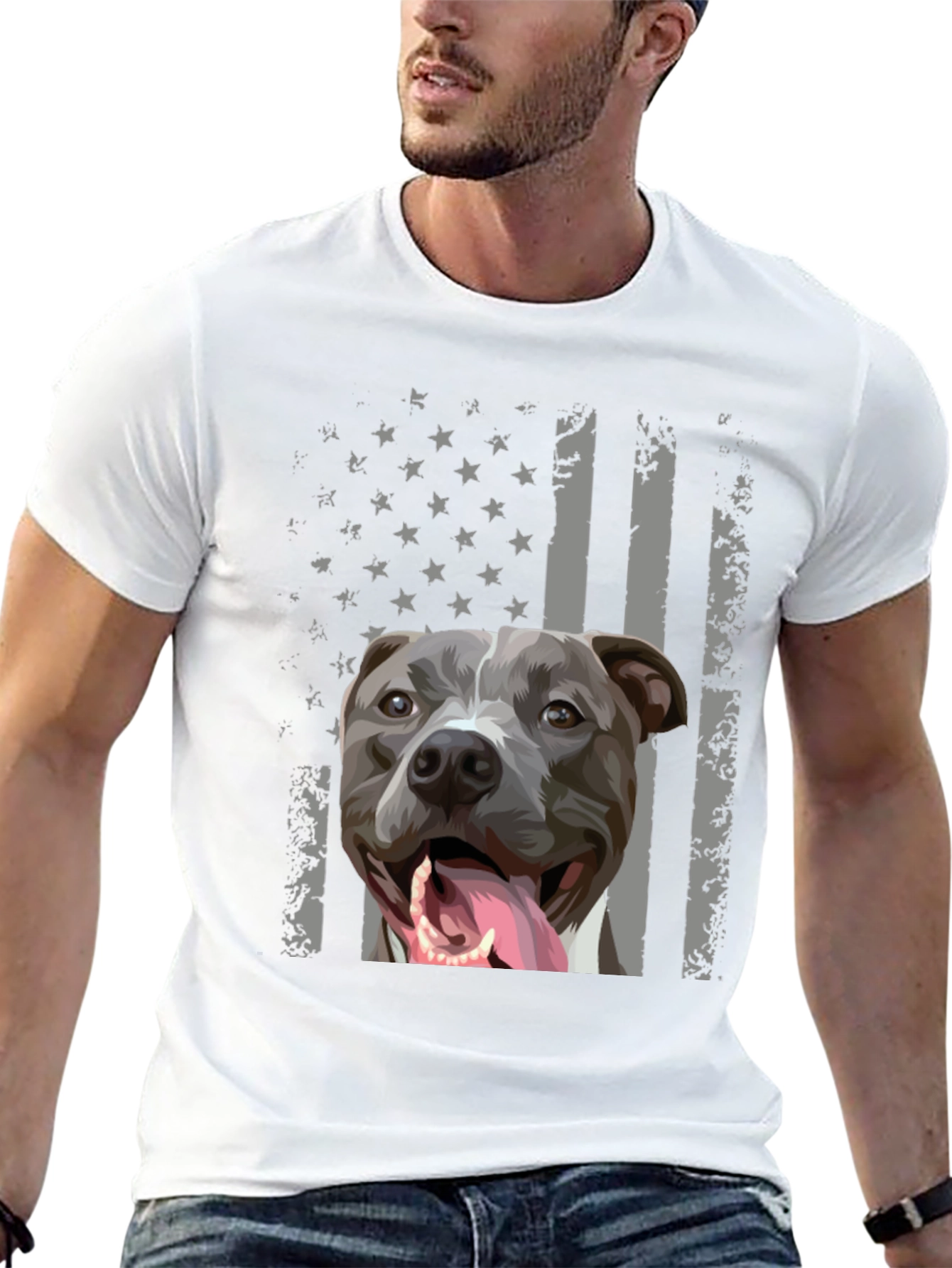 Black American Pitbull Flag T-Shirt view 13