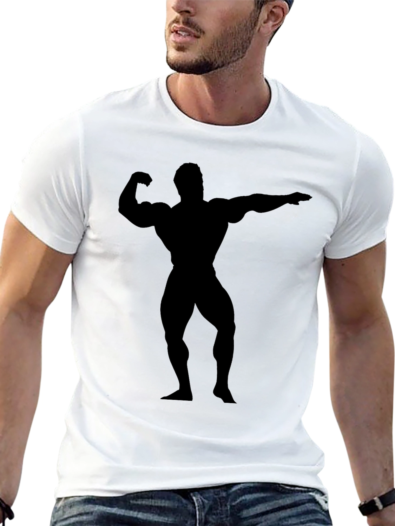 Black Black Bodybuilder Silhouette T-Shirt view 13